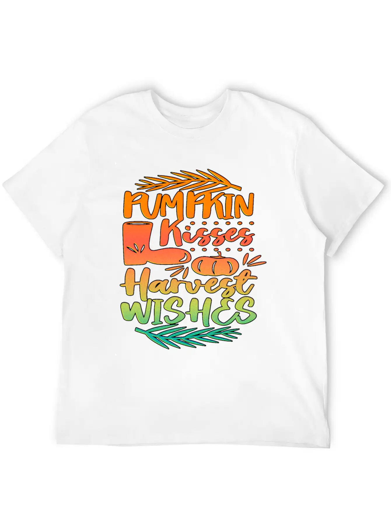 Pumpkin Kisses Harvest Wishes Fall Autumn Saying Unisex Casual T-Shirt – Clean Design For Daily Comfort