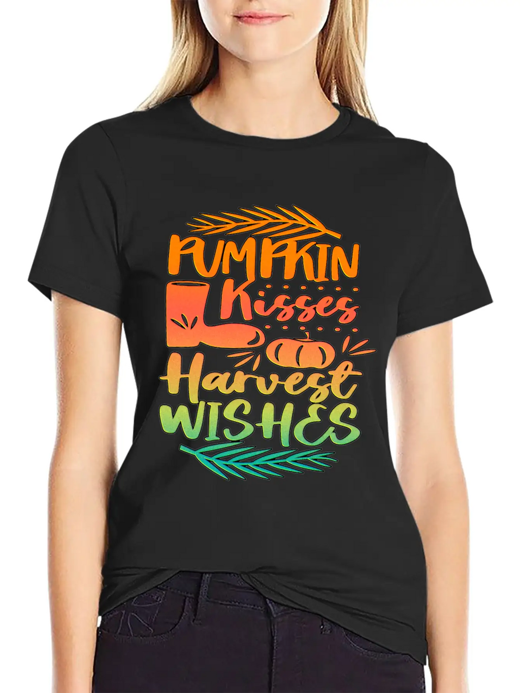 Pumpkin Kisses Harvest Wishes Fall Autumn Saying Unisex Casual T-Shirt – Clean Design For Daily Comfort