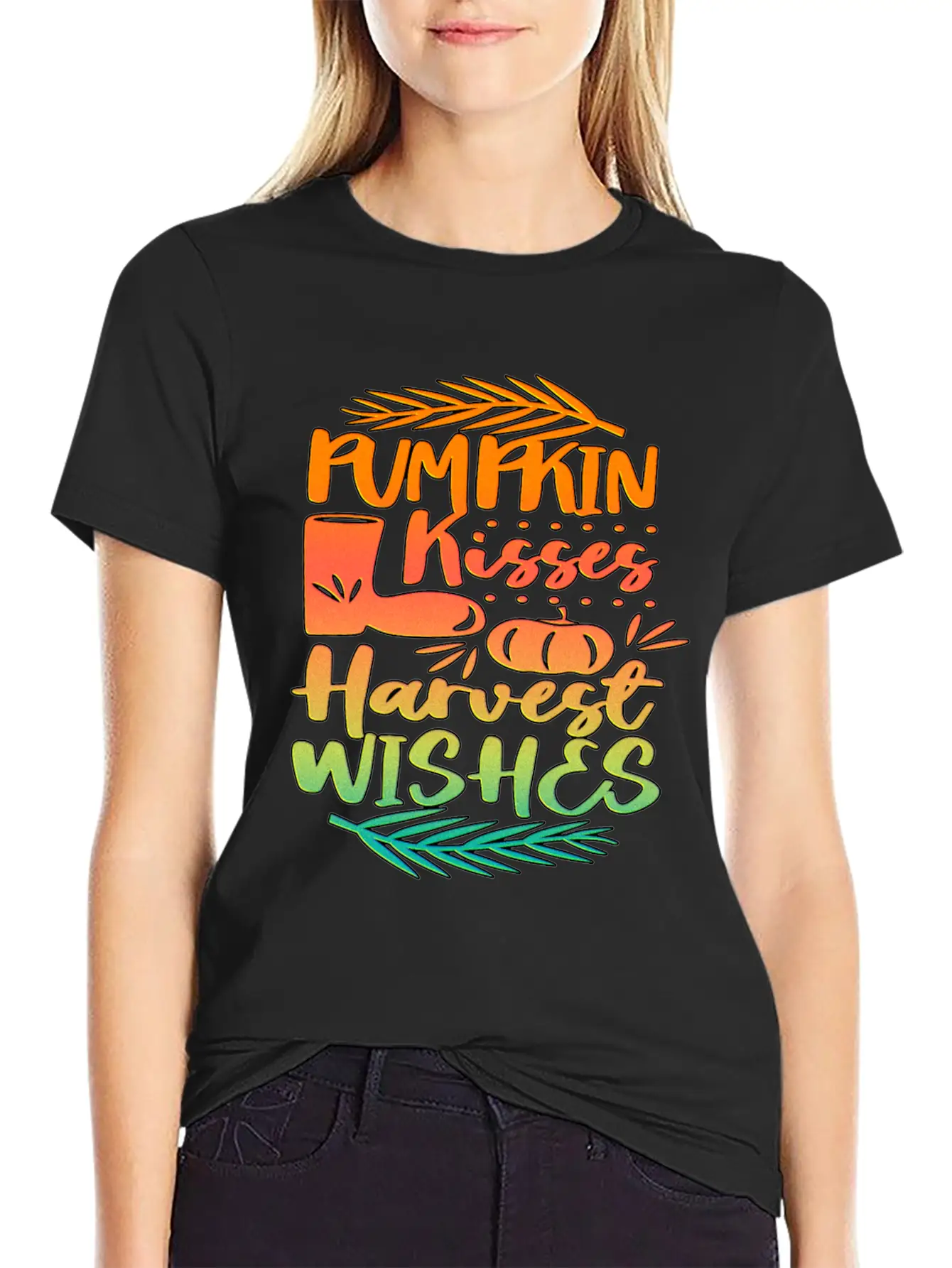 Pumpkin Kisses Harvest Wishes Fall Autumn Saying Unisex Casual T-Shirt – Clean Design For Daily Comfort