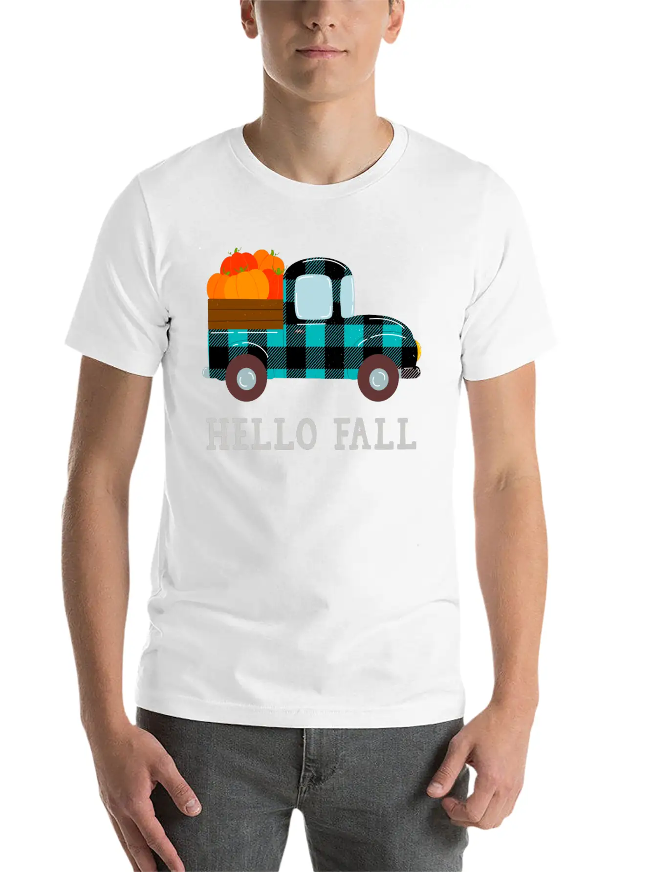 Pumpkin Truck Hello Fall Breathable Soft Cotton T-Shirt – Timeless Casual Look