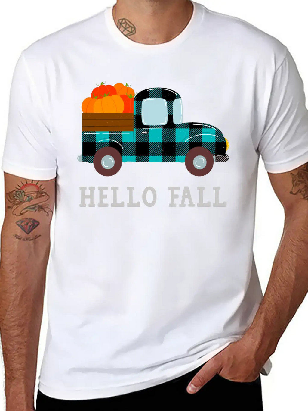 Pumpkin Truck Hello Fall Breathable Soft Cotton T-Shirt – Timeless Casual Look