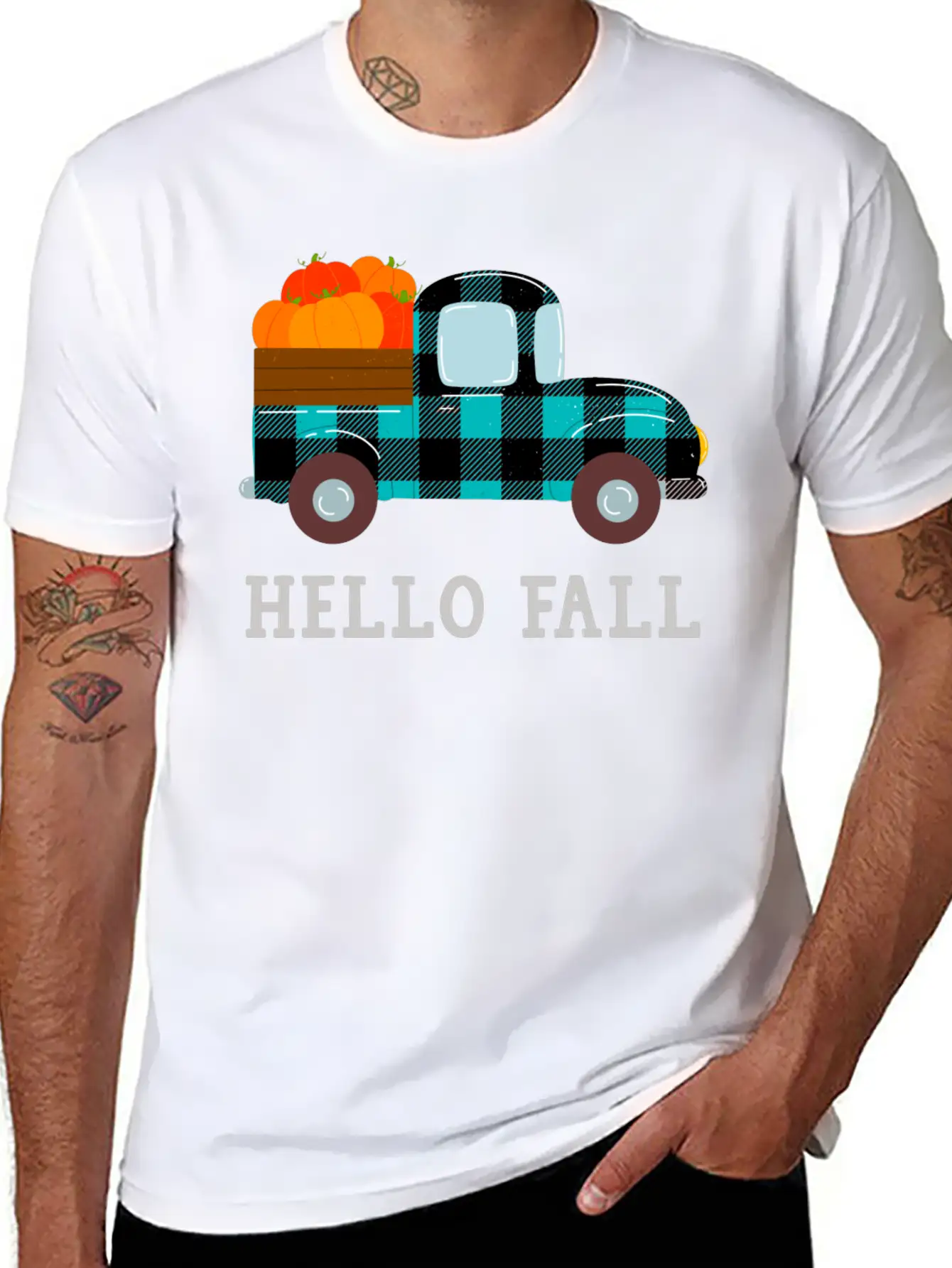 Pumpkin Truck Hello Fall Breathable Soft Cotton T-Shirt – Timeless Casual Look