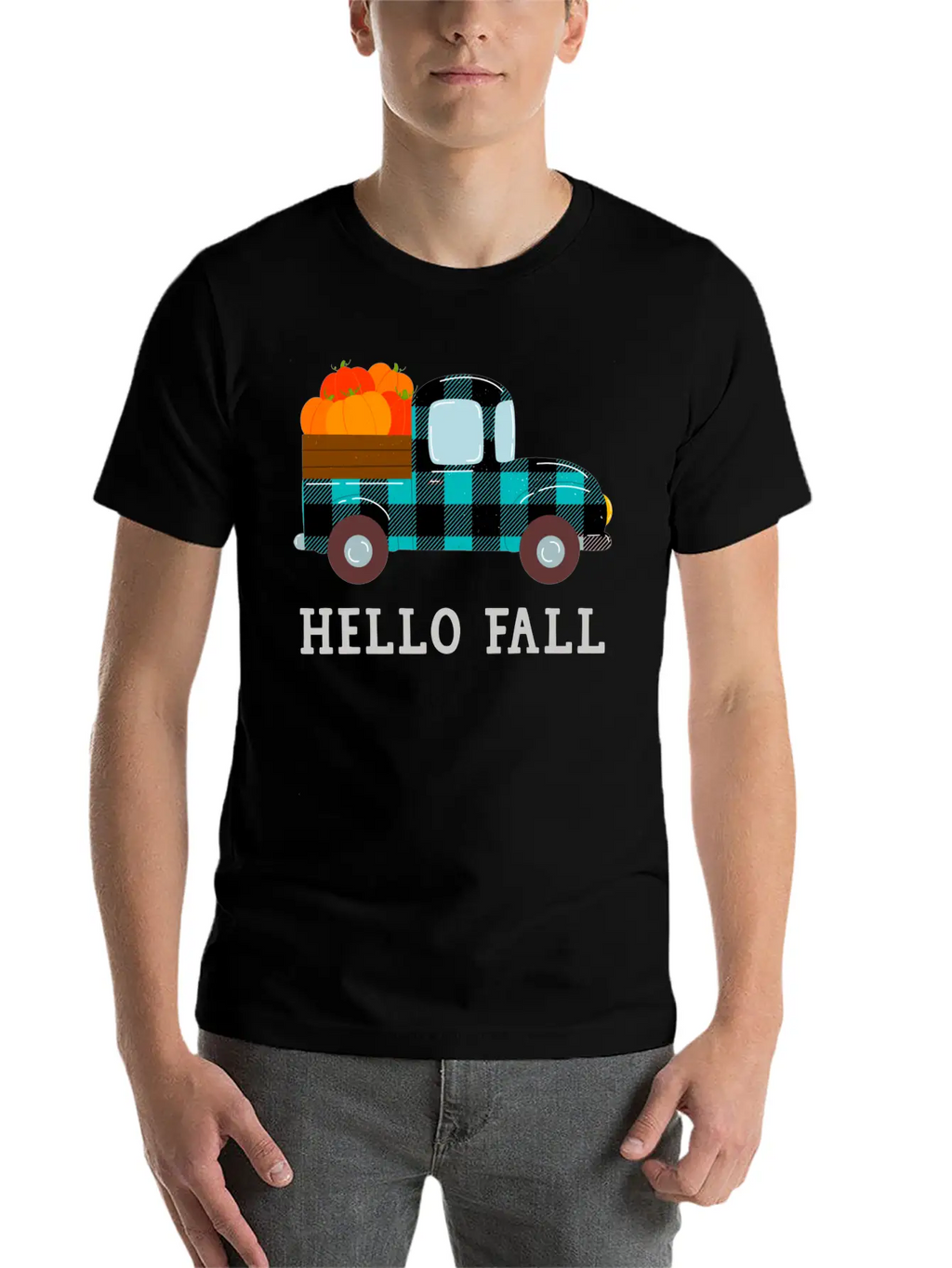Pumpkin Truck Hello Fall Breathable Soft Cotton T-Shirt – Timeless Casual Look