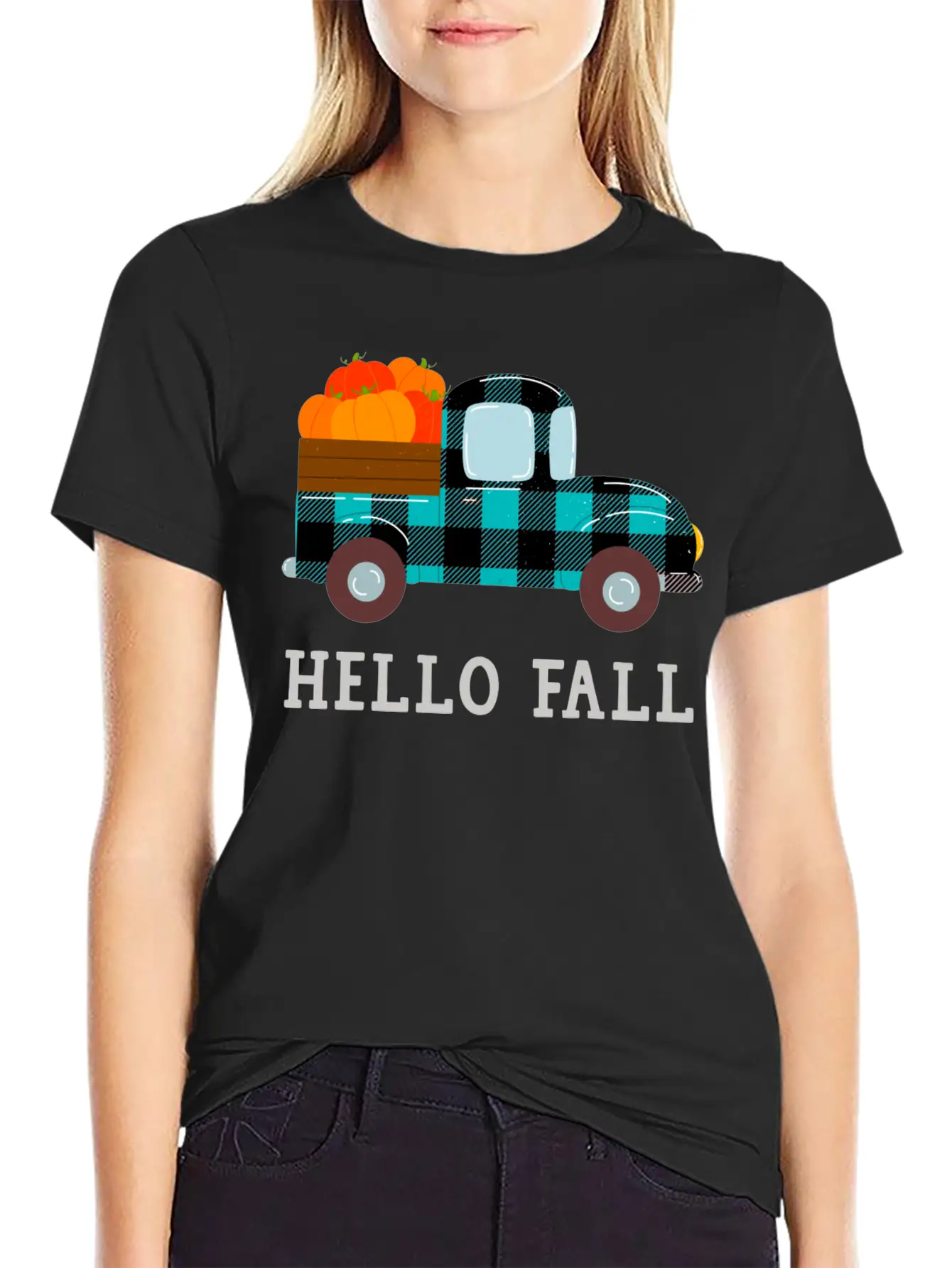 Pumpkin Truck Hello Fall Breathable Soft Cotton T-Shirt – Timeless Casual Look