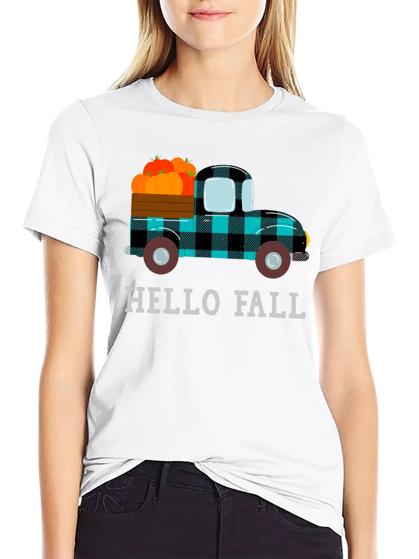 Pumpkin Truck Hello Fall Breathable Soft Cotton T-Shirt – Timeless Casual Look