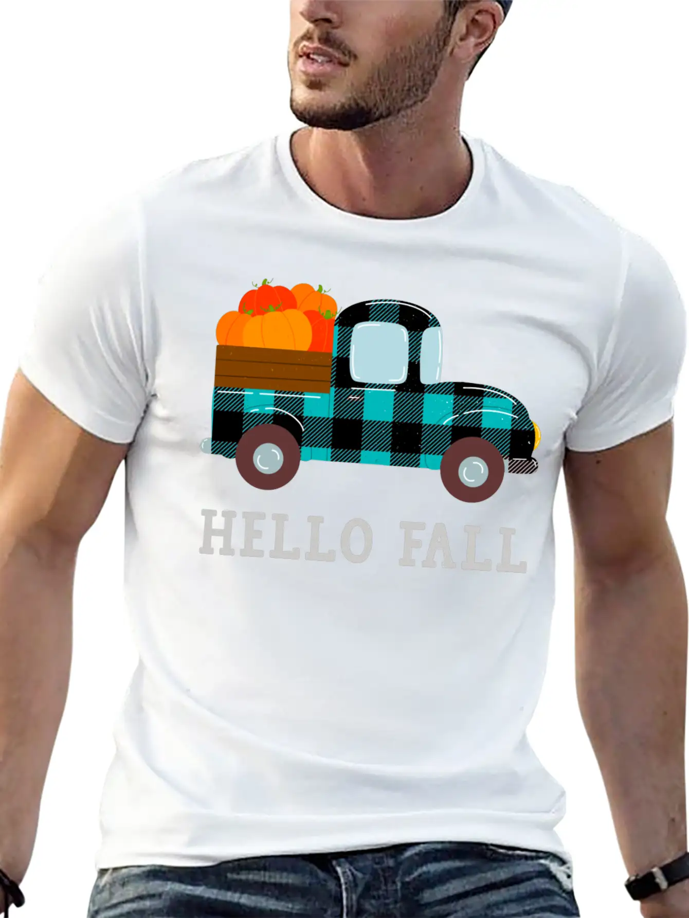 Pumpkin Truck Hello Fall Breathable Soft Cotton T-Shirt – Timeless Casual Look