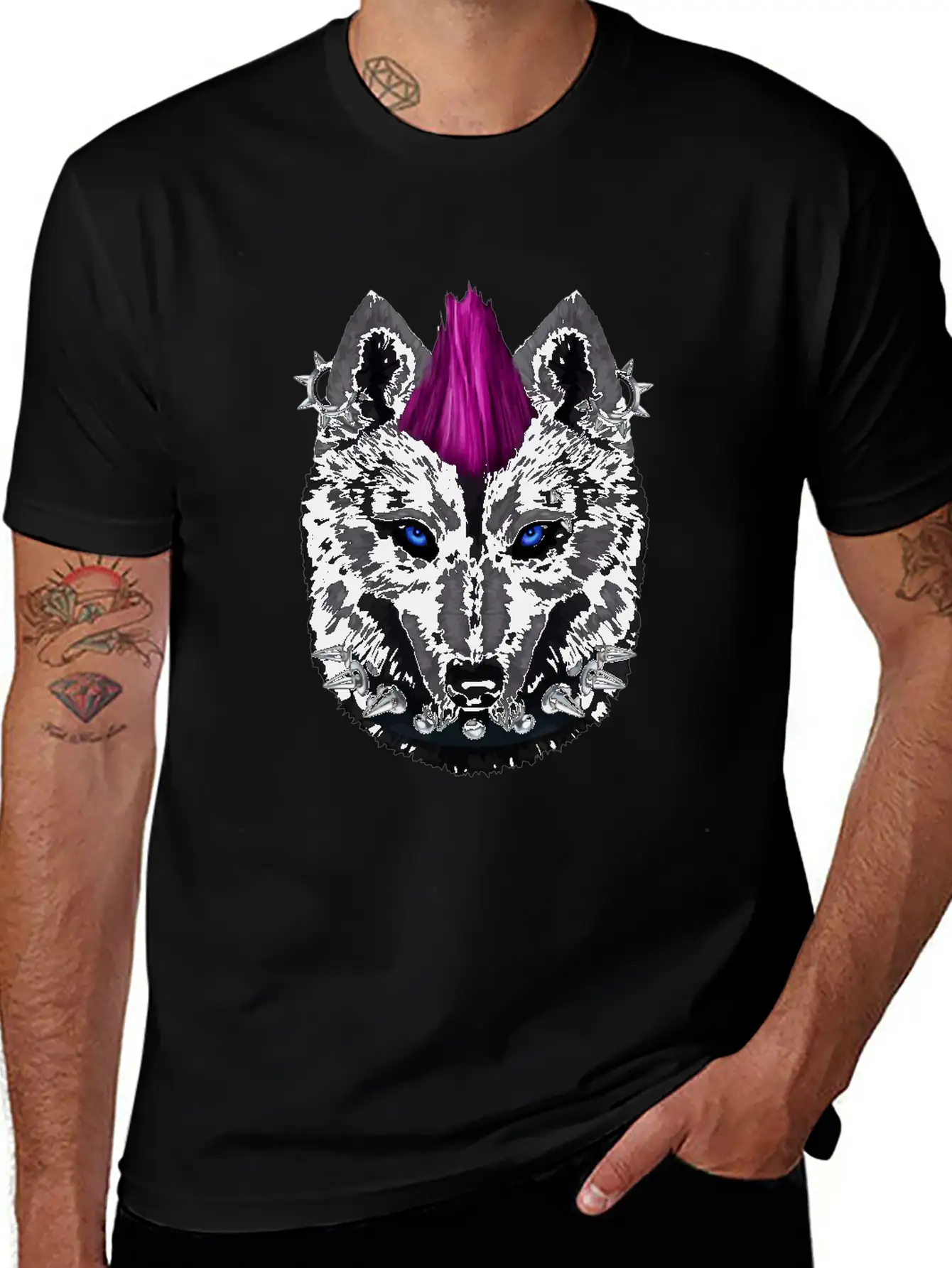 Punk Rock Black Wolf With Mohawk And Heavy Metal M Relaxed Everyday Tee – Lightweight And Durable Cotton