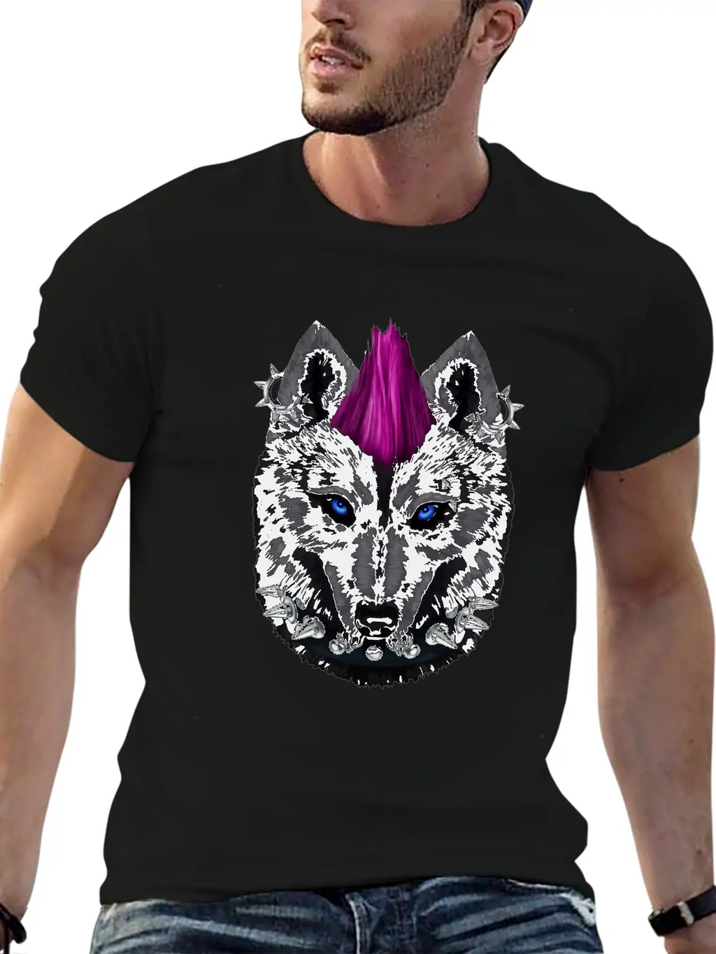 Punk Rock Black Wolf With Mohawk And Heavy Metal M Relaxed Everyday Tee – Lightweight And Durable Cotton