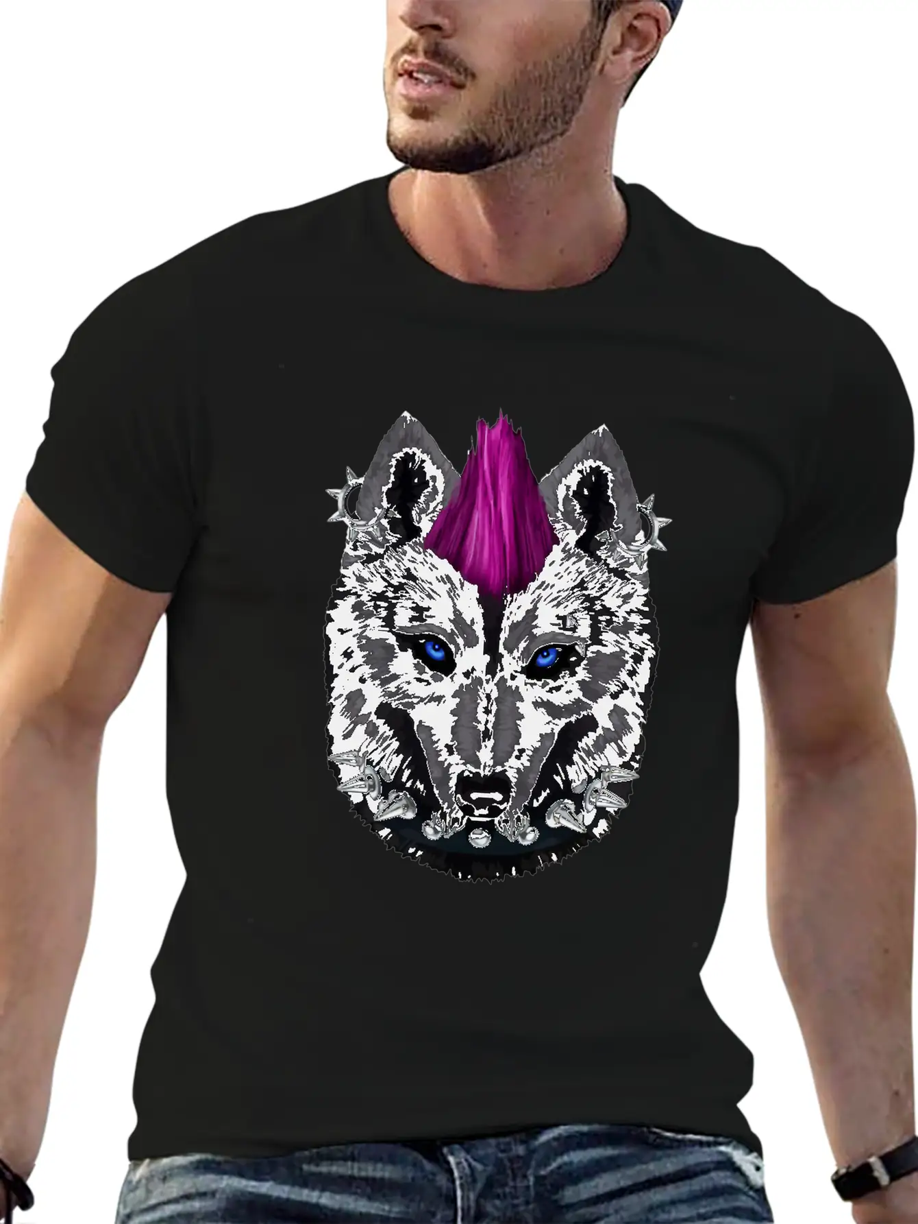 Punk Rock Black Wolf With Mohawk And Heavy Metal M Relaxed Everyday Tee – Lightweight And Durable Cotton