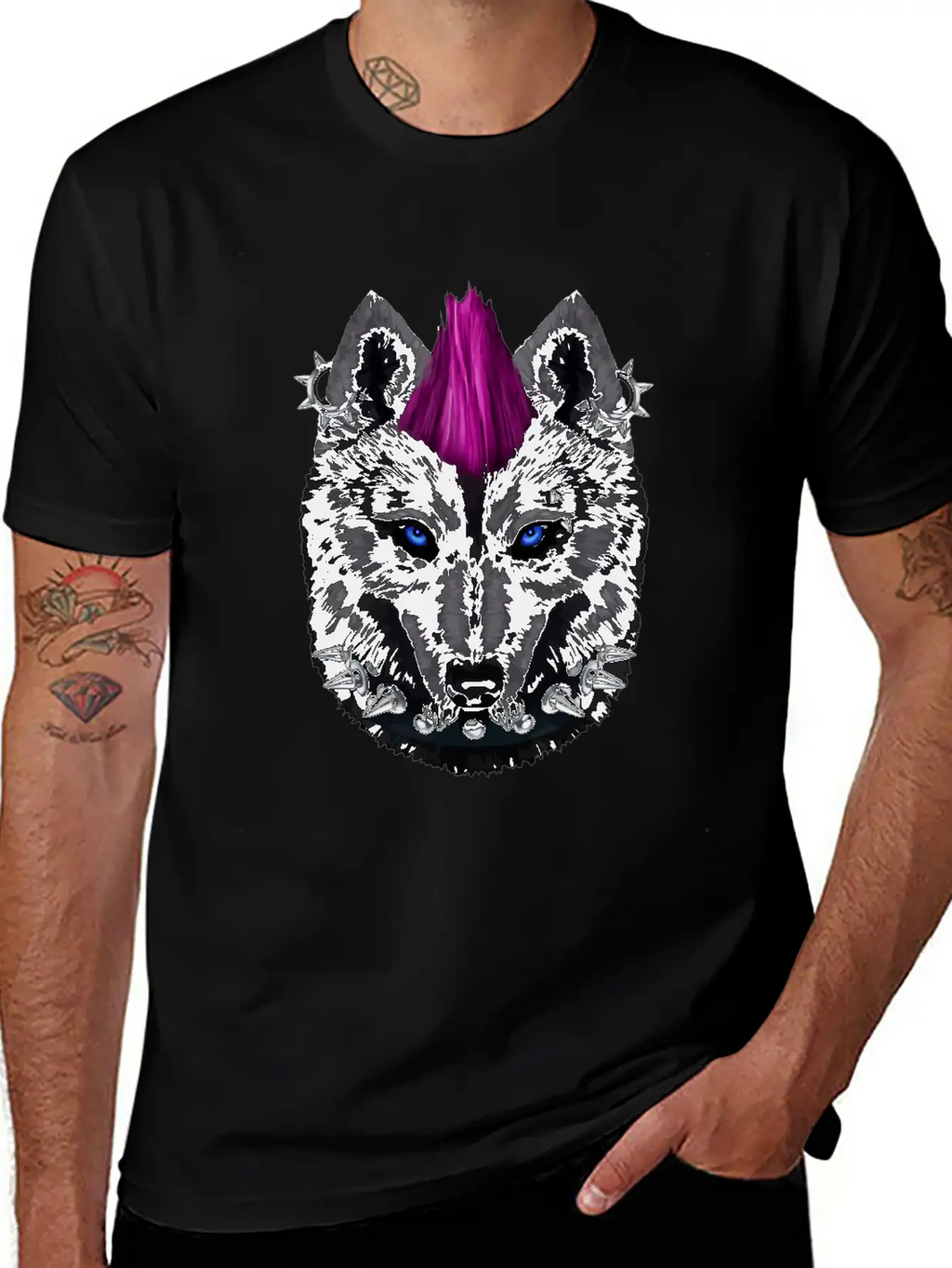 Punk Rock Black Wolf With Mohawk And Heavy Metal M Timeless Short Sleeve Tee – Comfy And Minimalist Design