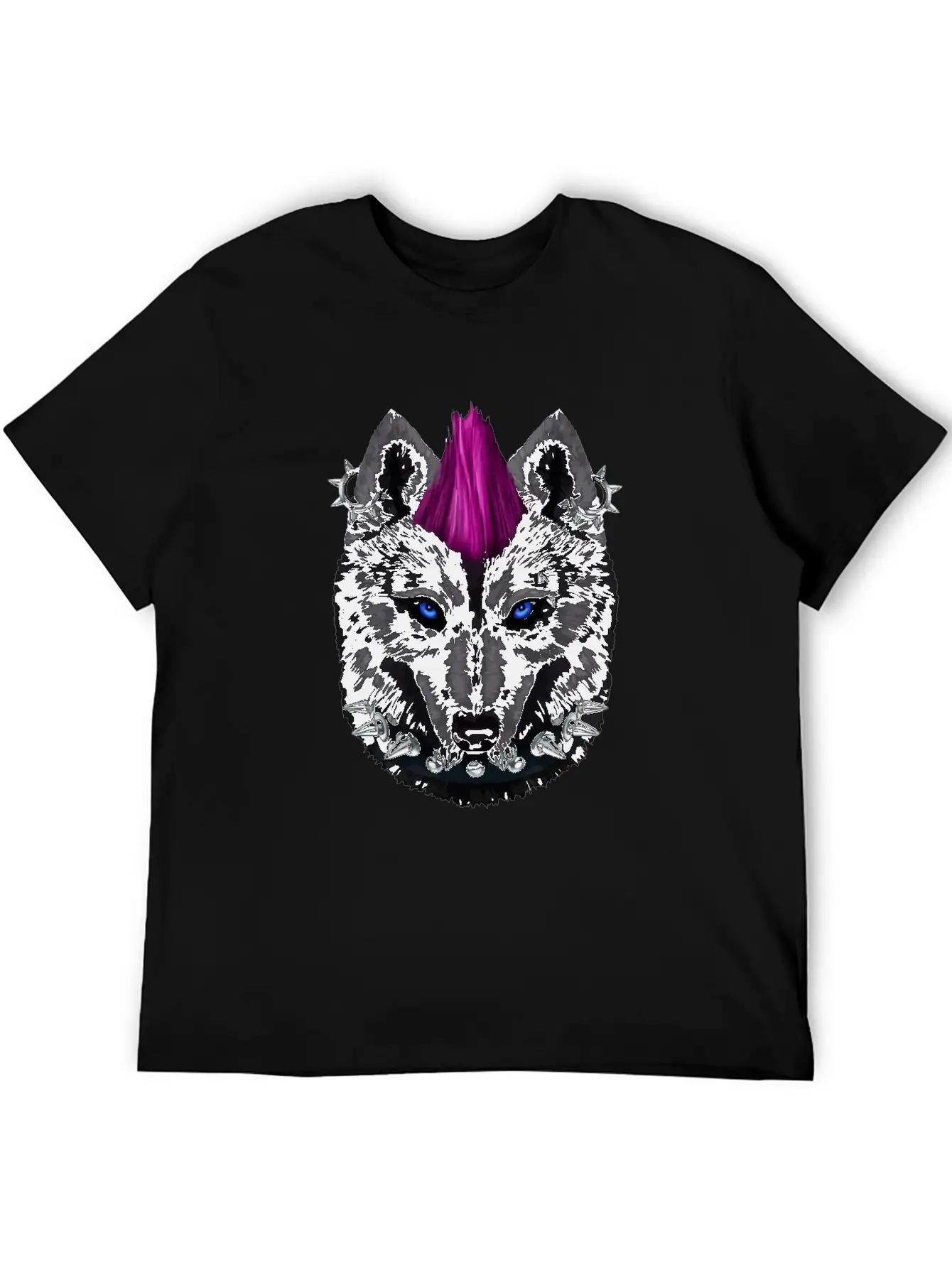 Punk Rock Black Wolf With Mohawk And Heavy Metal M Timeless Short Sleeve Tee – Comfy And Minimalist Design