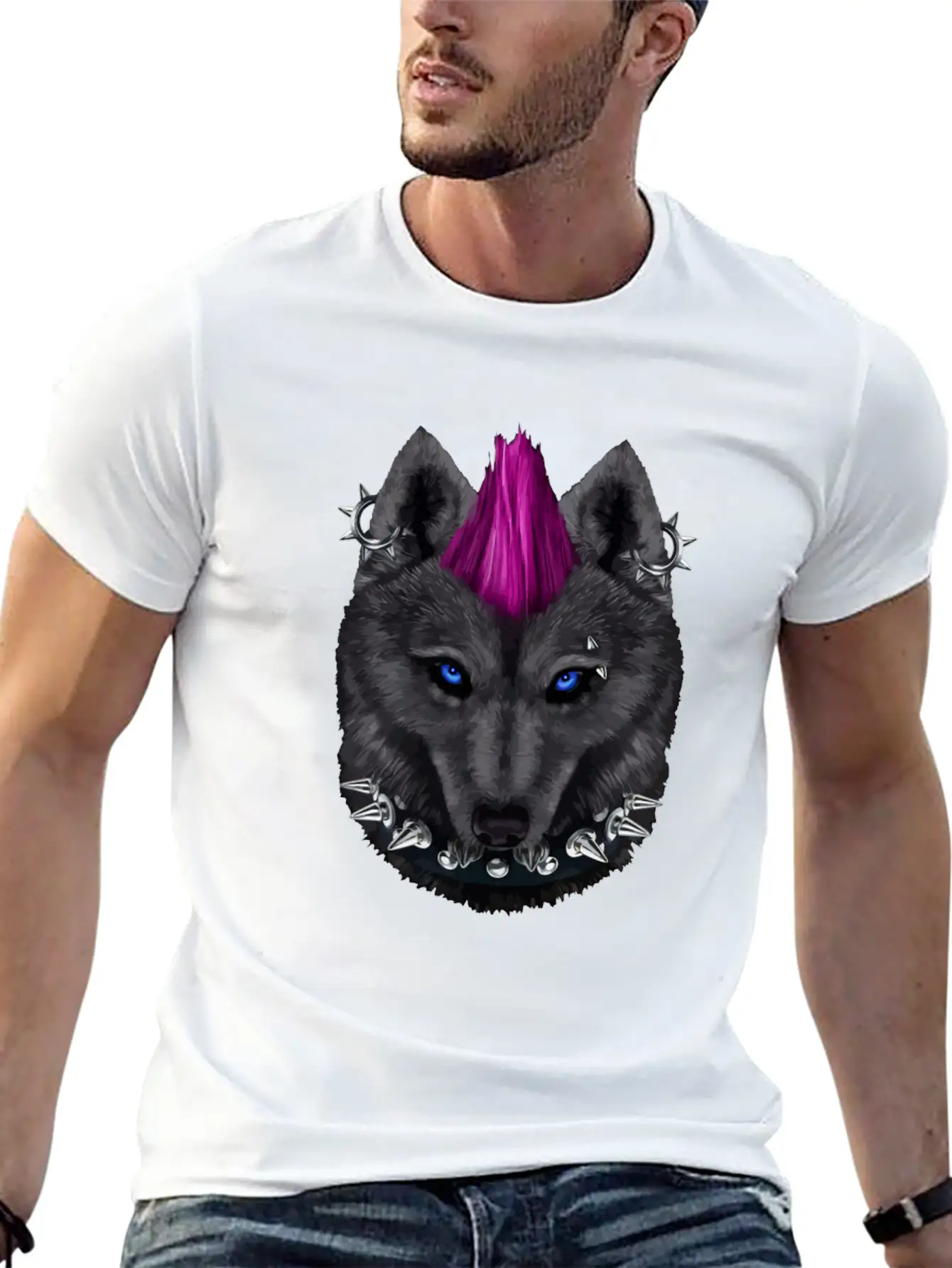 Punk Rock Black Wolf With Mohawk And Heavy Metal M Timeless Short Sleeve Tee – Comfy And Minimalist Design