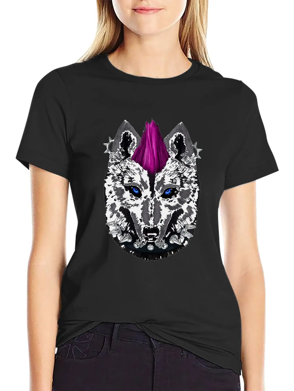 Punk Rock Black Wolf With Mohawk And Heavy Metal M Timeless Short Sleeve Tee – Comfy And Minimalist Design