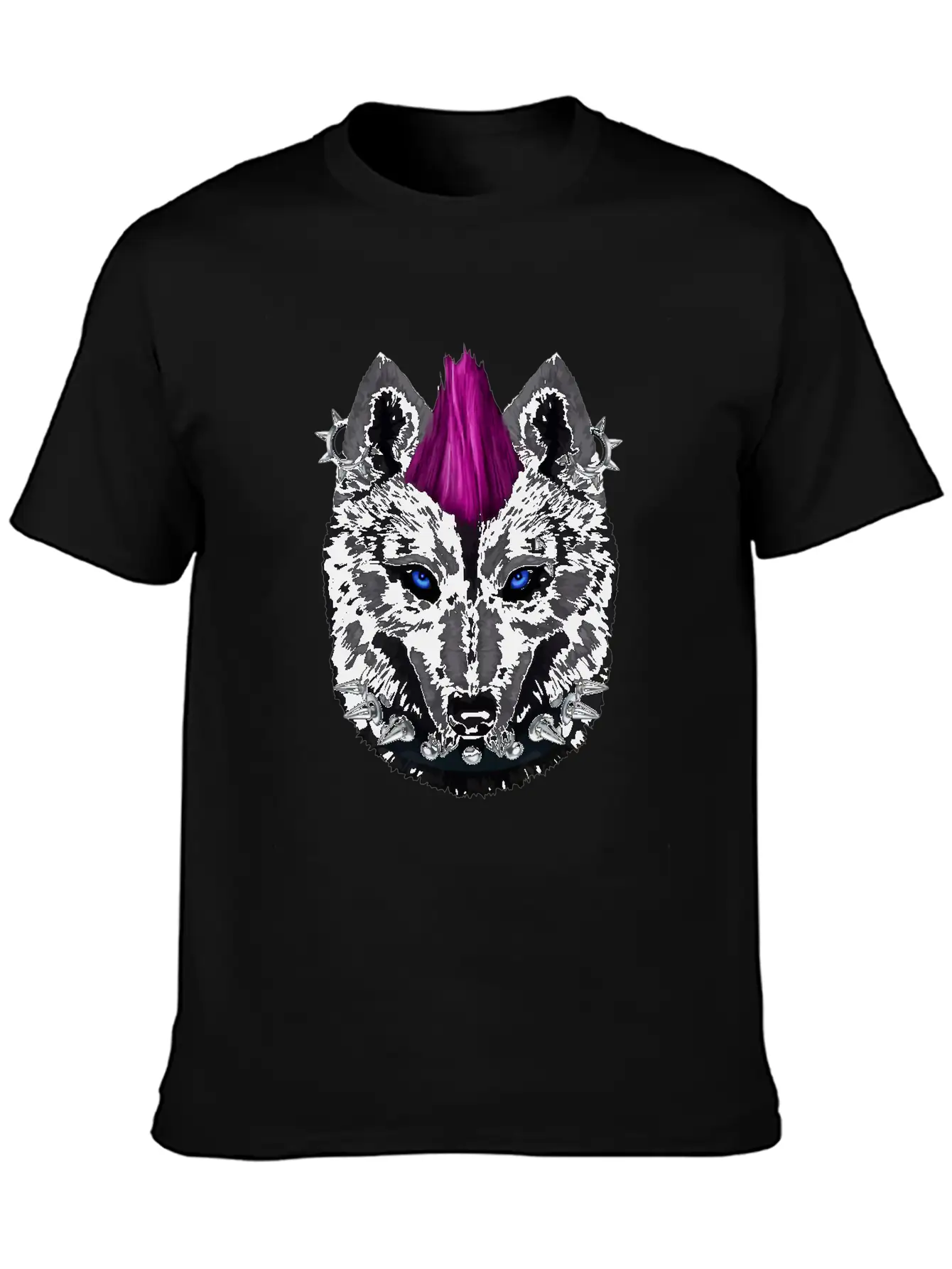 Punk Rock Black Wolf With Mohawk And Heavy Metal M Timeless Short Sleeve Tee – Comfy And Minimalist Design
