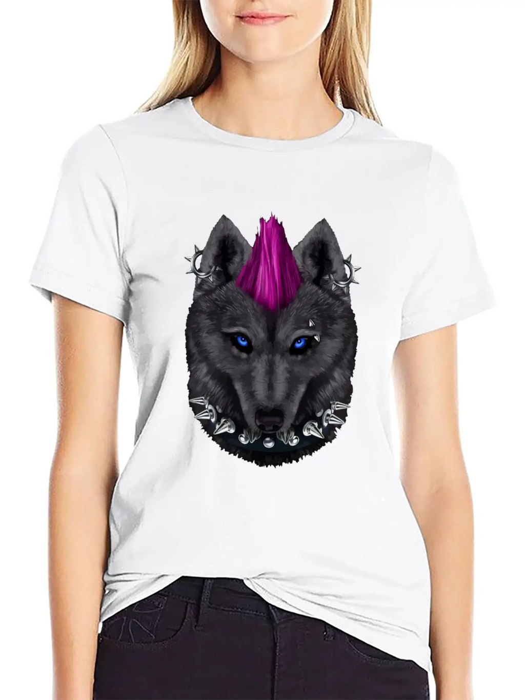 Punk Rock Black Wolf With Mohawk And Heavy Metal M Timeless Short Sleeve Tee – Comfy And Minimalist Design