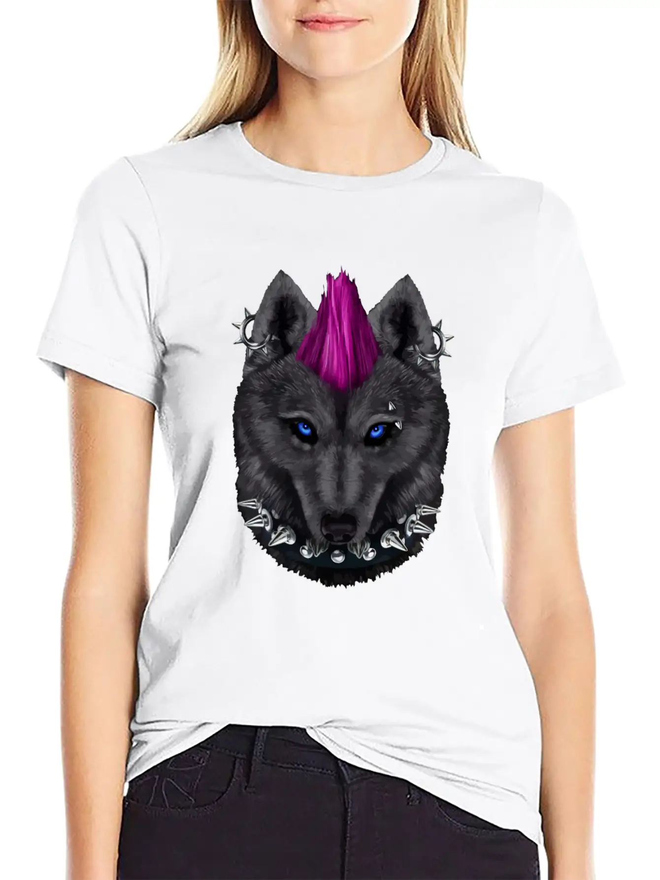 Punk Rock Black Wolf With Mohawk And Heavy Metal M Timeless Short Sleeve Tee – Comfy And Minimalist Design