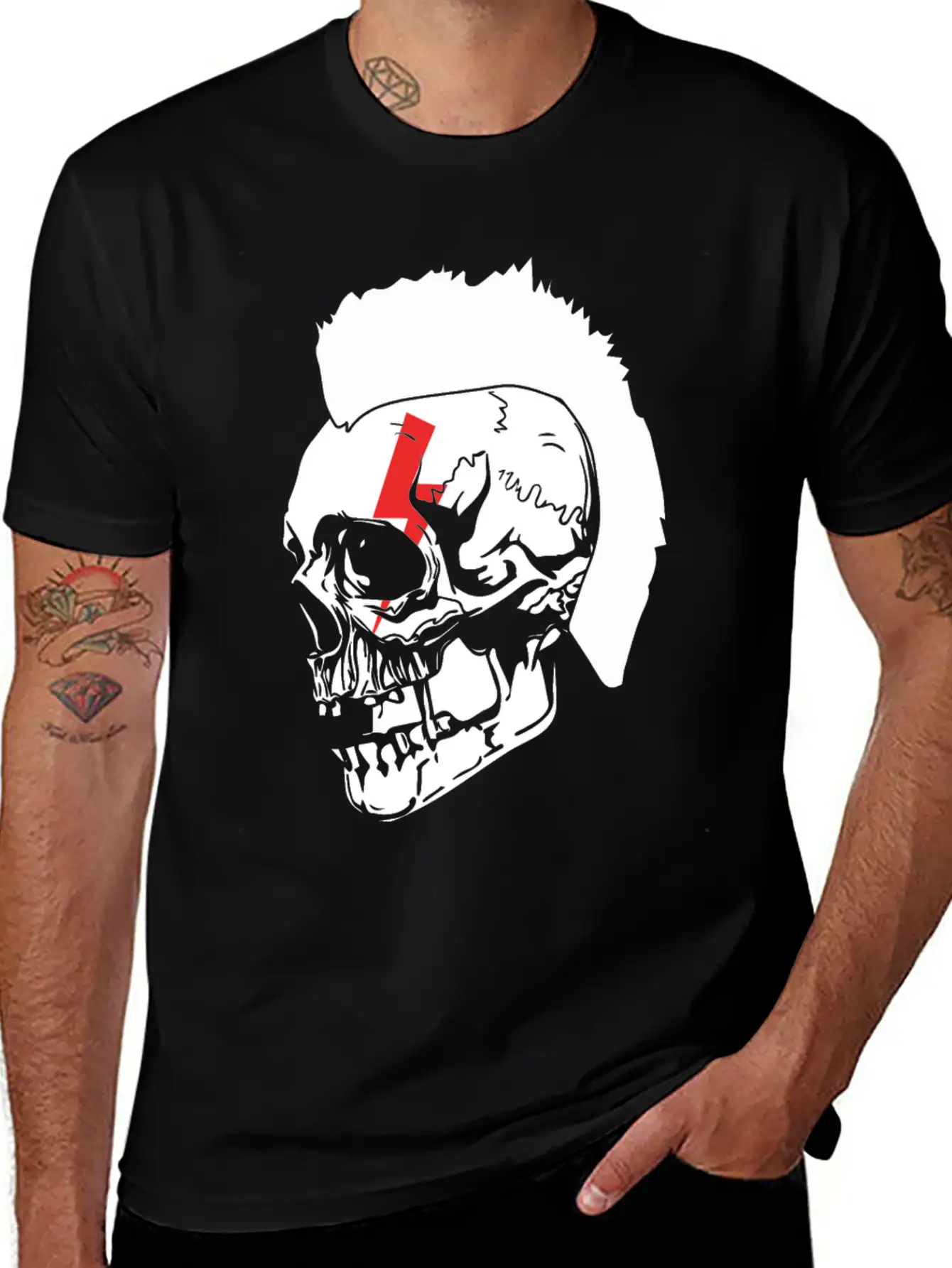 Punk Rock Lightning Skull Mohawk Product Relaxed Everyday Tee – Lightweight And Durable Cotton