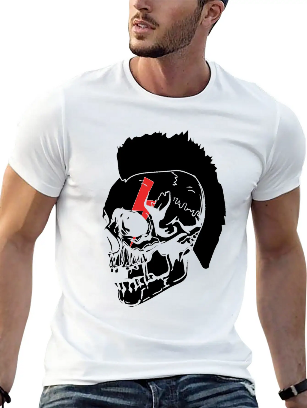 Punk Rock Lightning Skull Mohawk Product Relaxed Everyday Tee – Lightweight And Durable Cotton