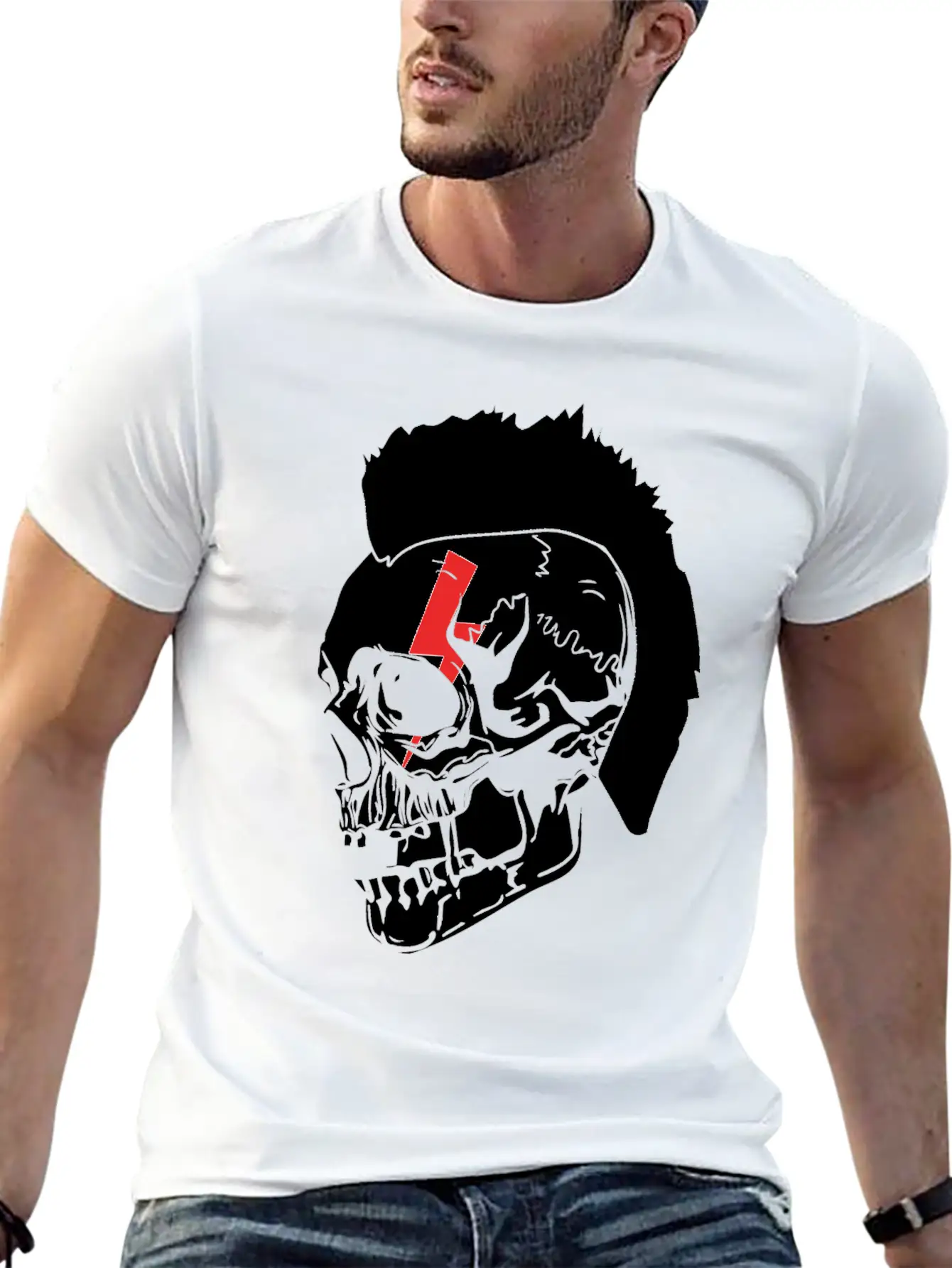 Punk Rock Lightning Skull Mohawk Product Relaxed Everyday Tee – Lightweight And Durable Cotton