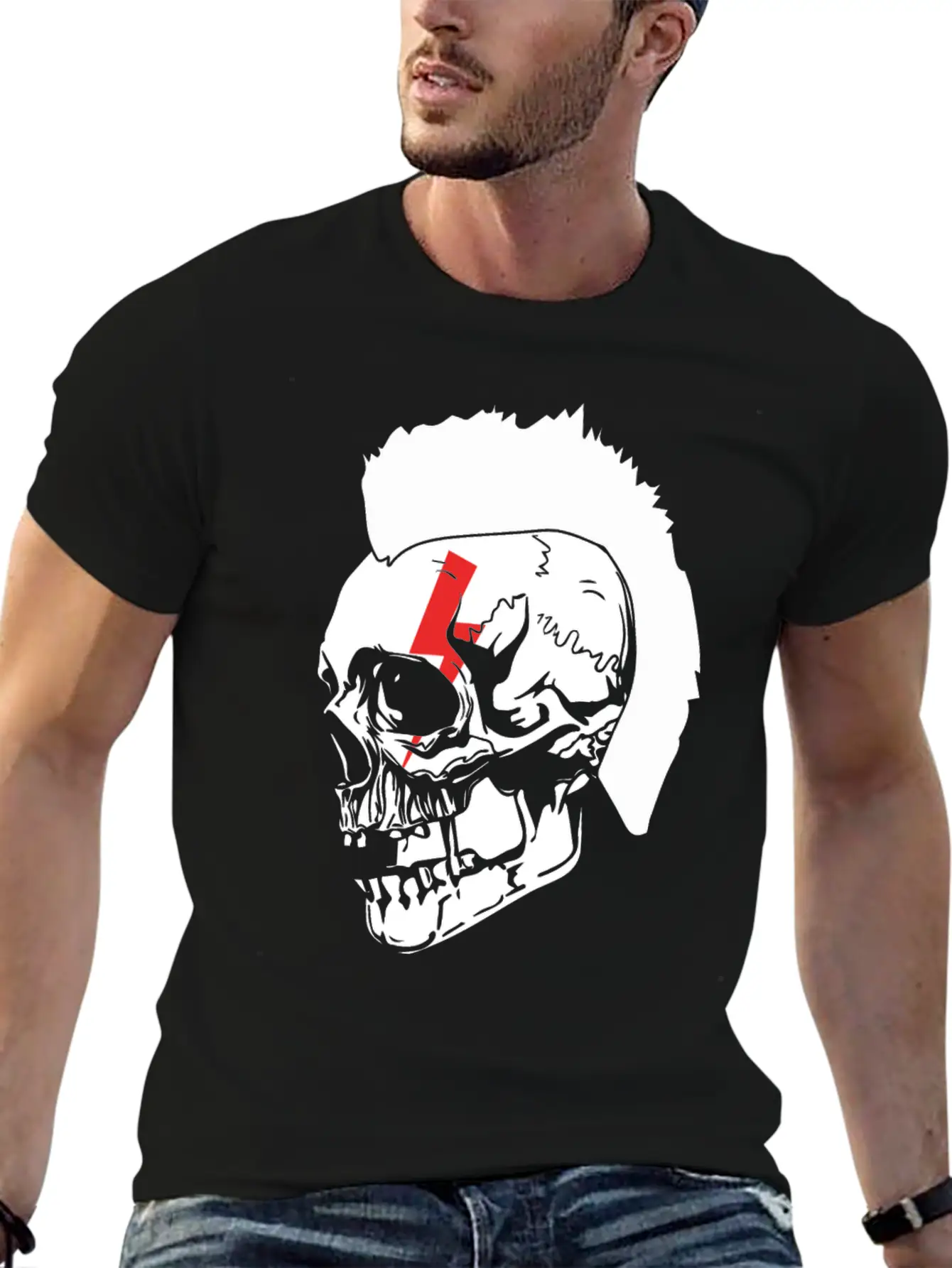 Punk Rock Lightning Skull Mohawk Product Relaxed Everyday Tee – Lightweight And Durable Cotton