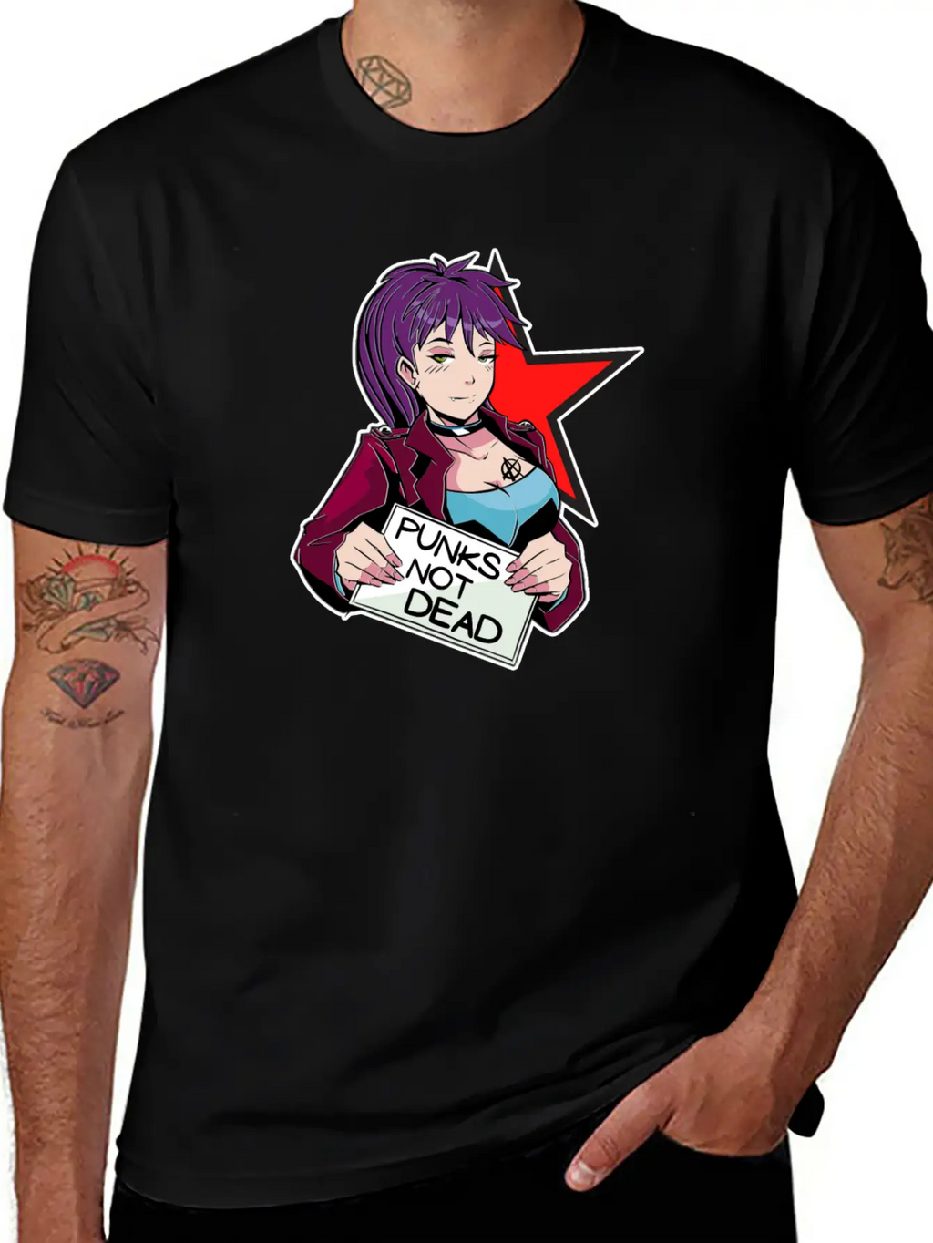 Punks Isn't Dead - Anime Matters Punker Emo Girl Classic Cotton Tee – Unisex Comfort For Any Season