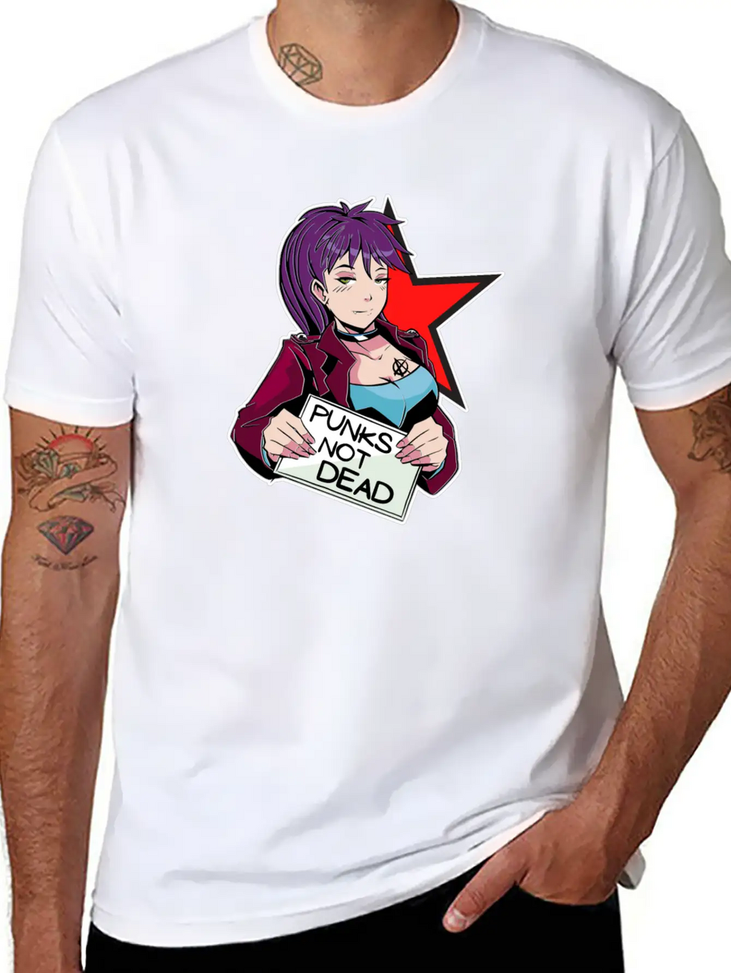 Punks Isn't Dead - Anime Matters Punker Emo Girl Classic Cotton Tee – Unisex Comfort For Any Season