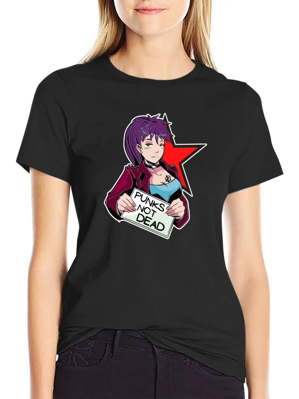 Punks Isn't Dead - Anime Matters Punker Emo Girl Classic Cotton Tee – Unisex Comfort For Any Season