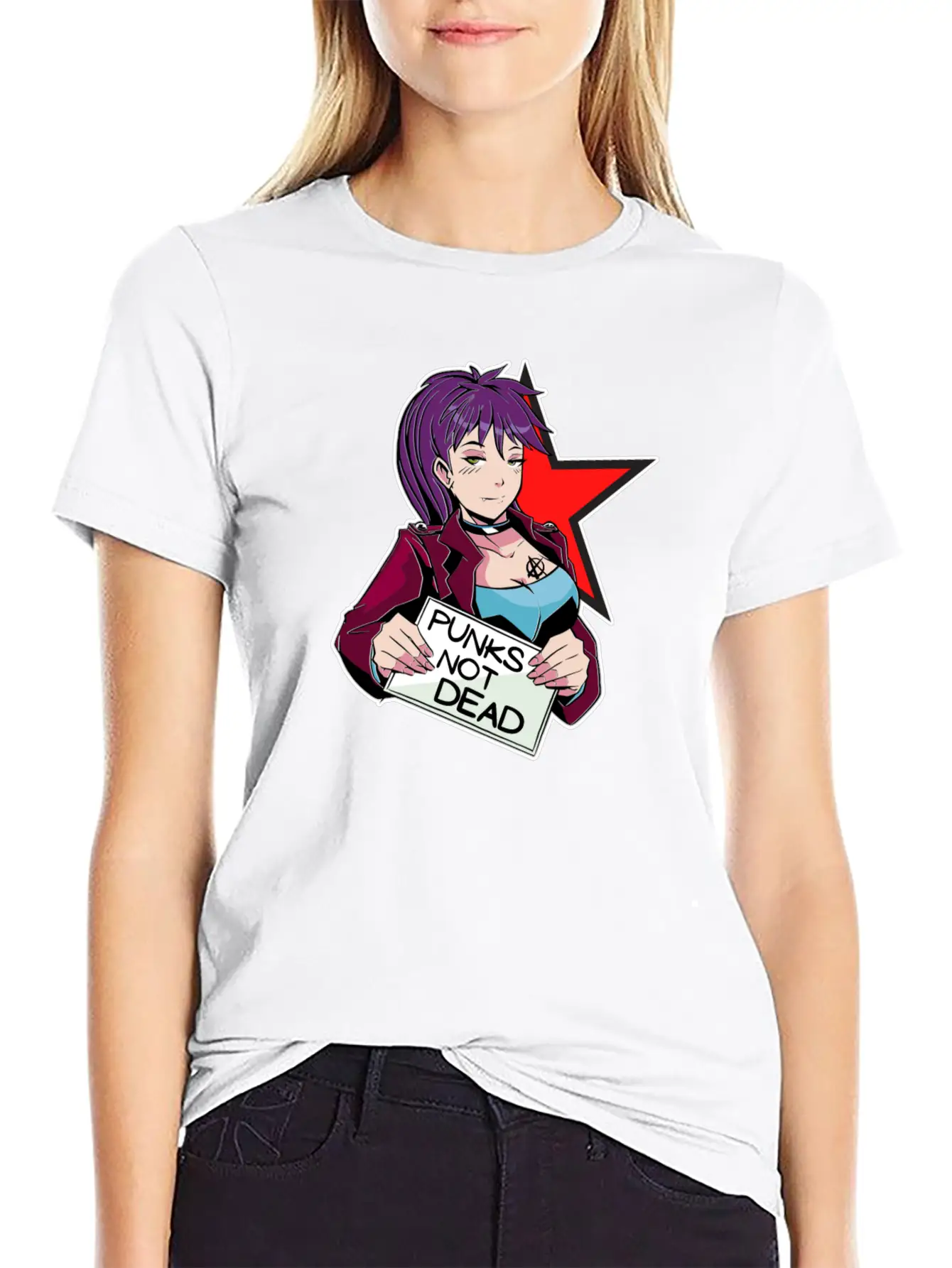 Punks Isn't Dead - Anime Matters Punker Emo Girl Classic Cotton Tee – Unisex Comfort For Any Season