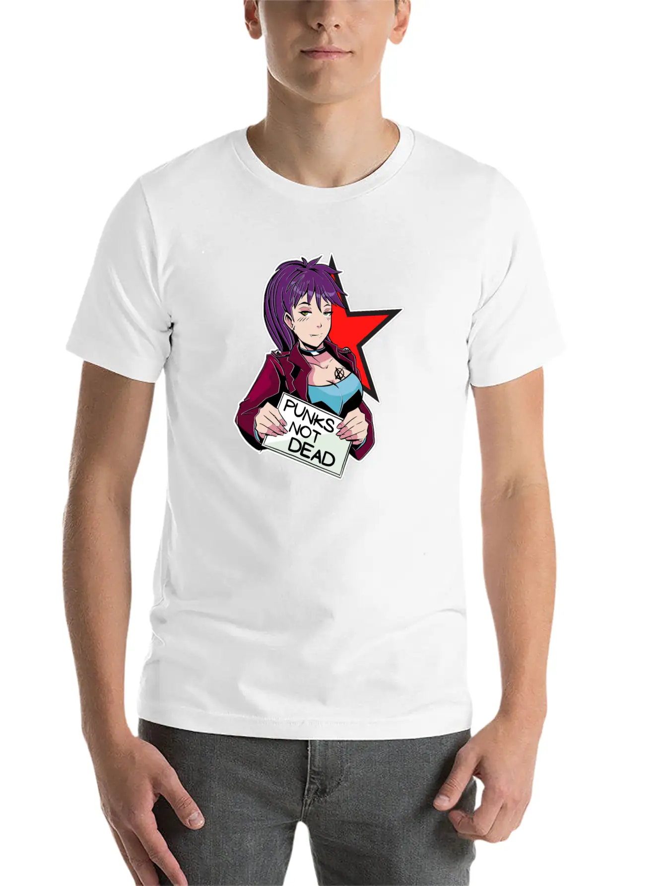 Punks Isn't Dead - Anime Matters Punker Emo Girl Classic Cotton Tee – Unisex Comfort For Any Season