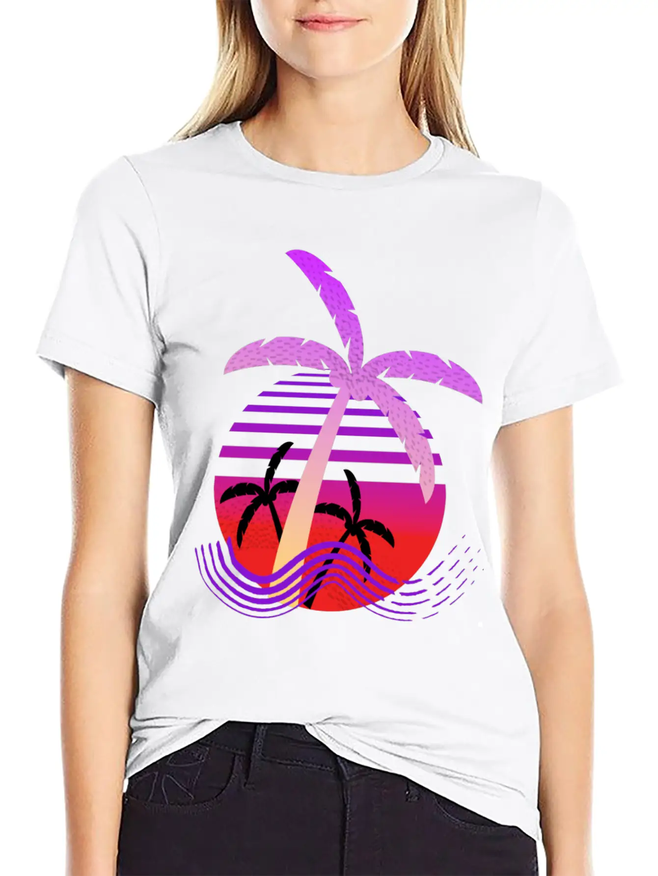 Purple Coconut Tree With Sunrise. Breathable Graphic T-Shirt – Perfect For Casual Days