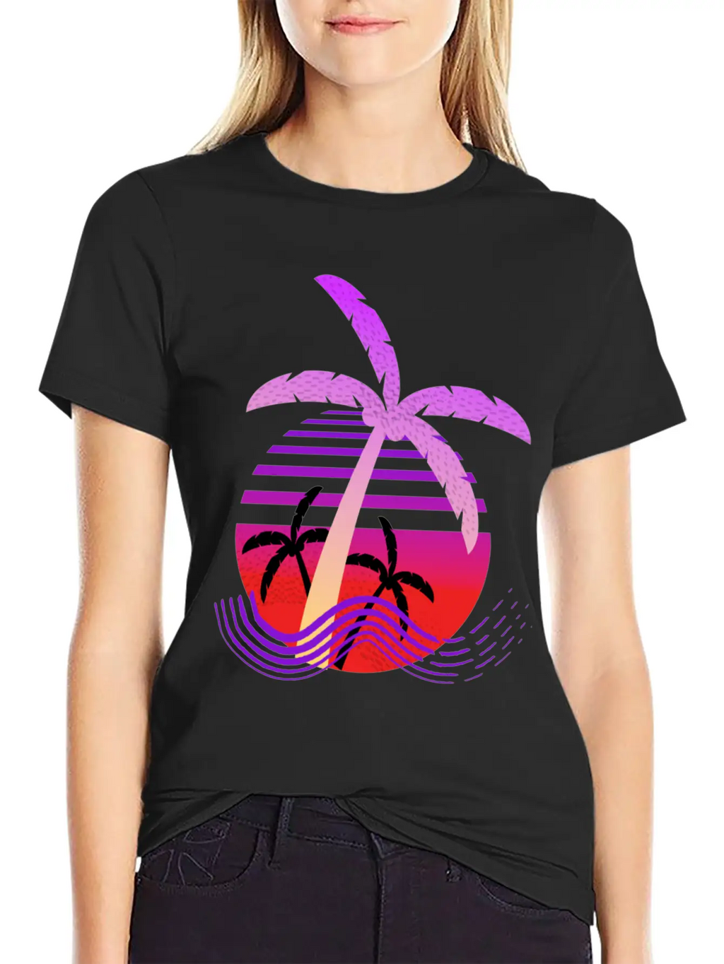 Purple Coconut Tree With Sunrise. Breathable Graphic T-Shirt – Perfect For Casual Days