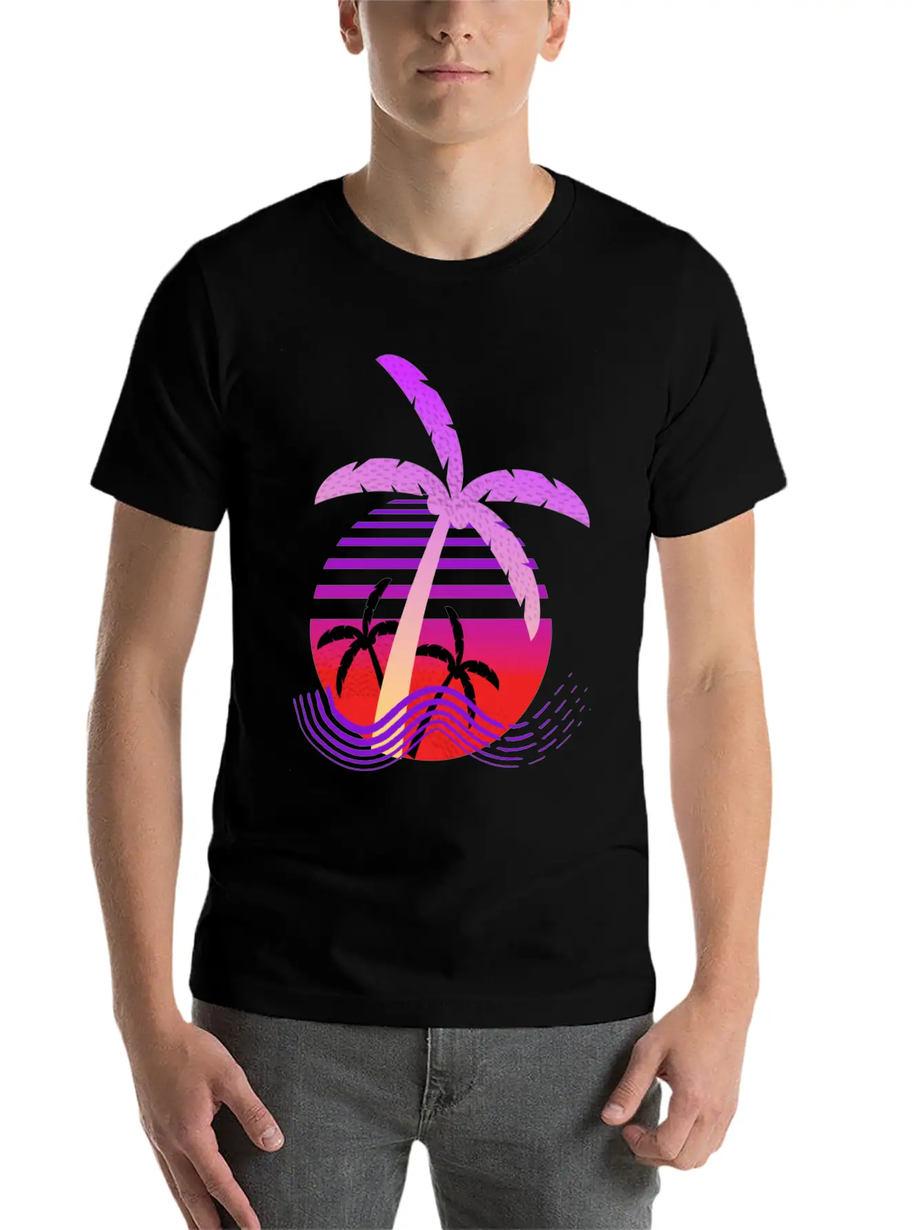 Purple Coconut Tree With Sunrise. Breathable Graphic T-Shirt – Perfect For Casual Days