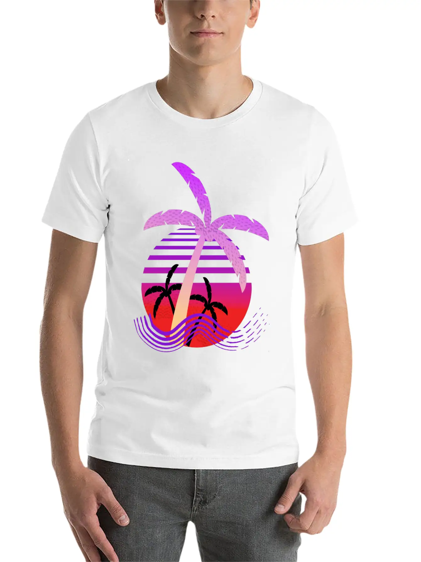 Purple Coconut Tree With Sunrise. Breathable Graphic T-Shirt – Perfect For Casual Days