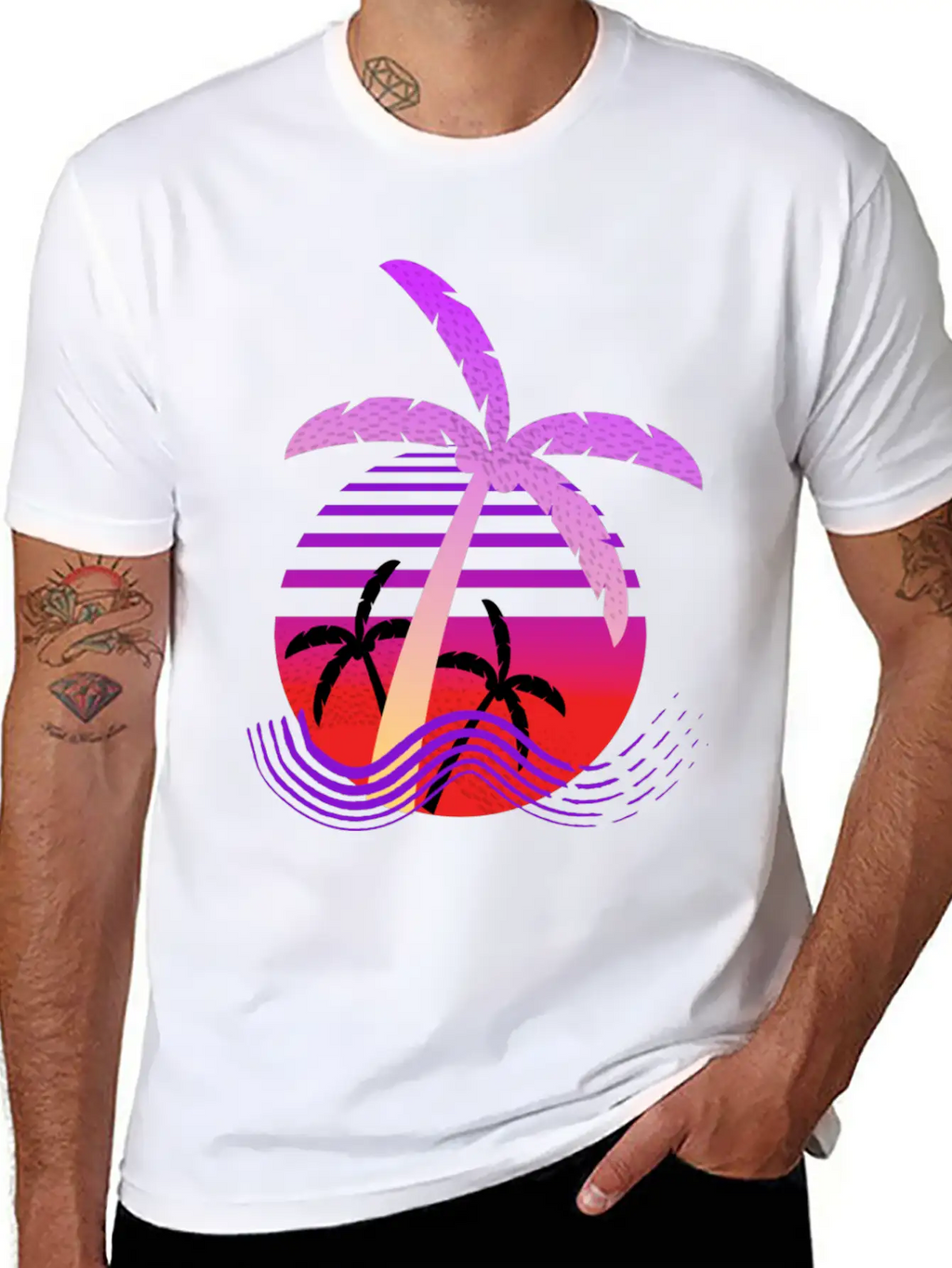 Purple Coconut Tree With Sunrise. Breathable Graphic T-Shirt – Perfect For Casual Days