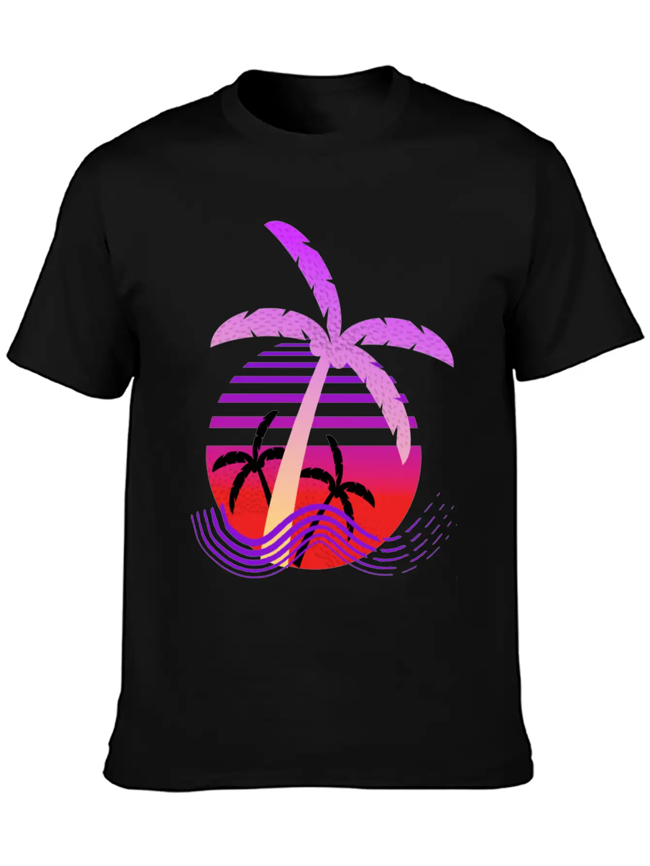 Purple Coconut Tree With Sunrise. Breathable Graphic T-Shirt – Perfect For Casual Days