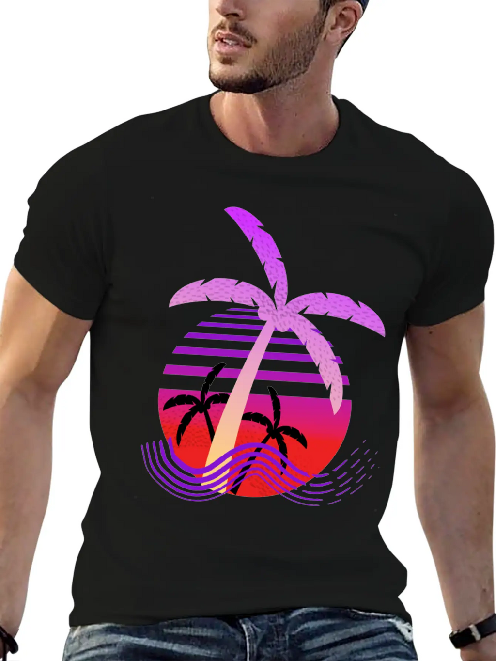 Purple Coconut Tree With Sunrise. Breathable Graphic T-Shirt – Perfect For Casual Days