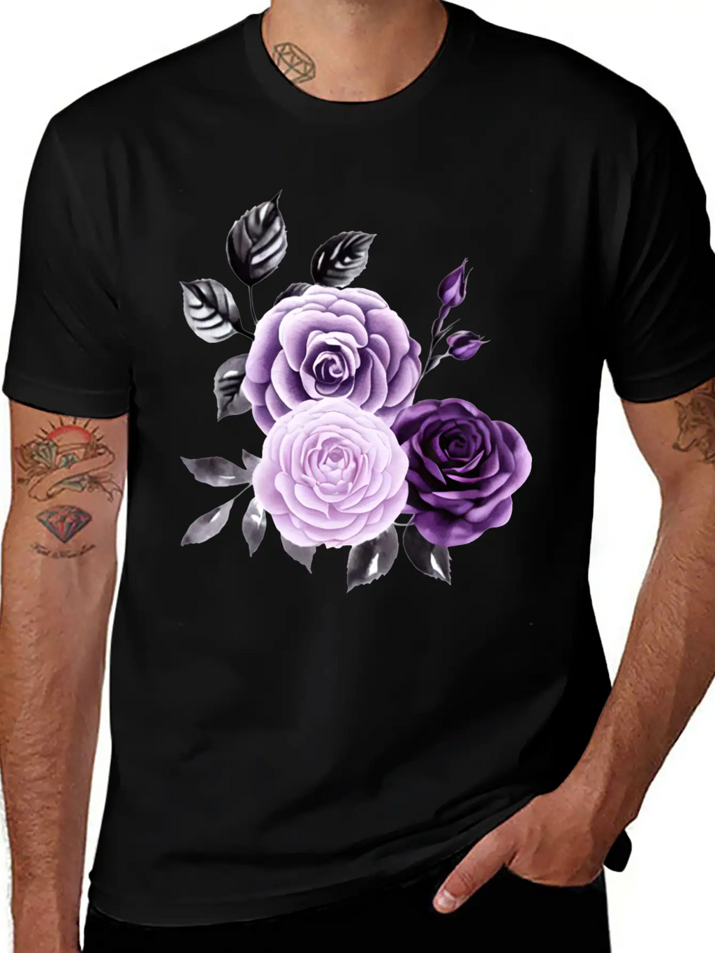 Purple Roses Essential Cotton Tee For Daily Outfits – Unisex Style