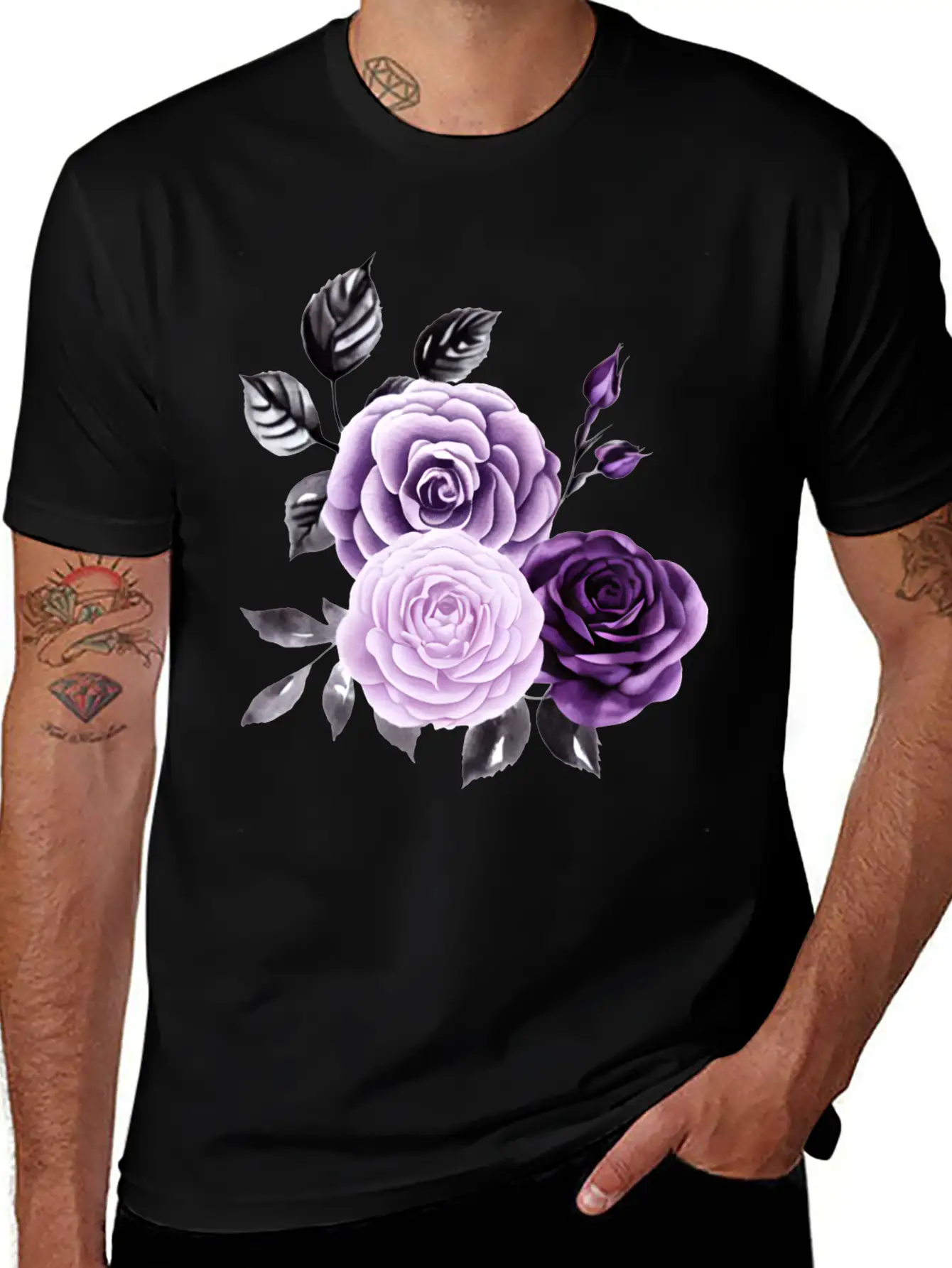 Purple Roses Essential Cotton Tee For Daily Outfits – Unisex Style
