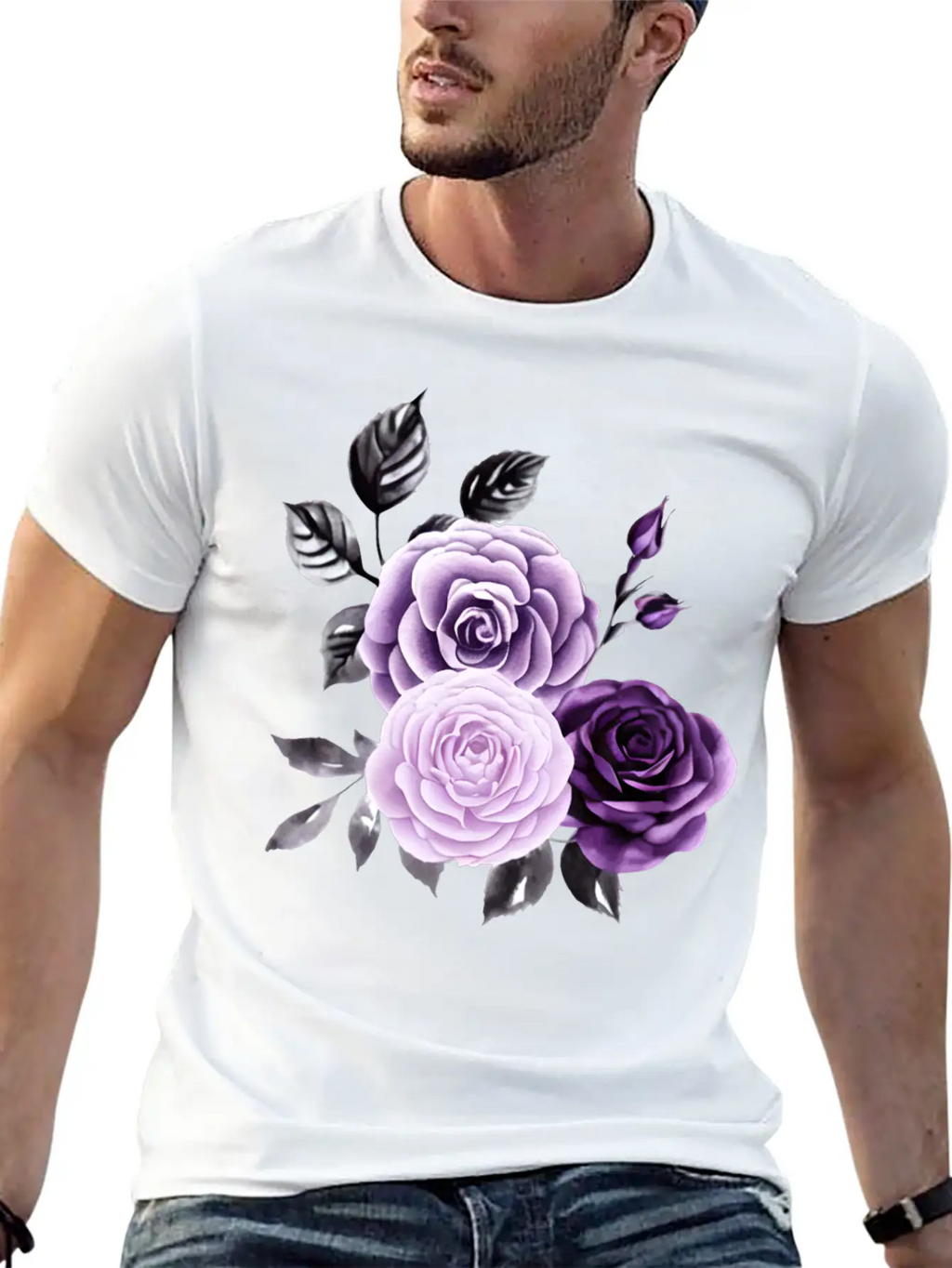 Purple Roses Essential Cotton Tee For Daily Outfits – Unisex Style
