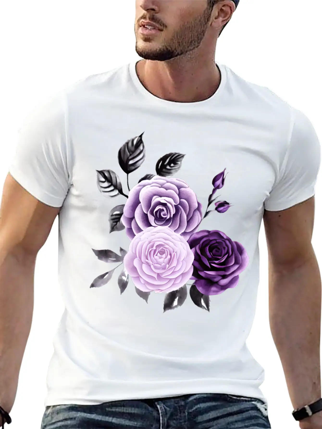 Purple Roses Essential Cotton Tee For Daily Outfits – Unisex Style