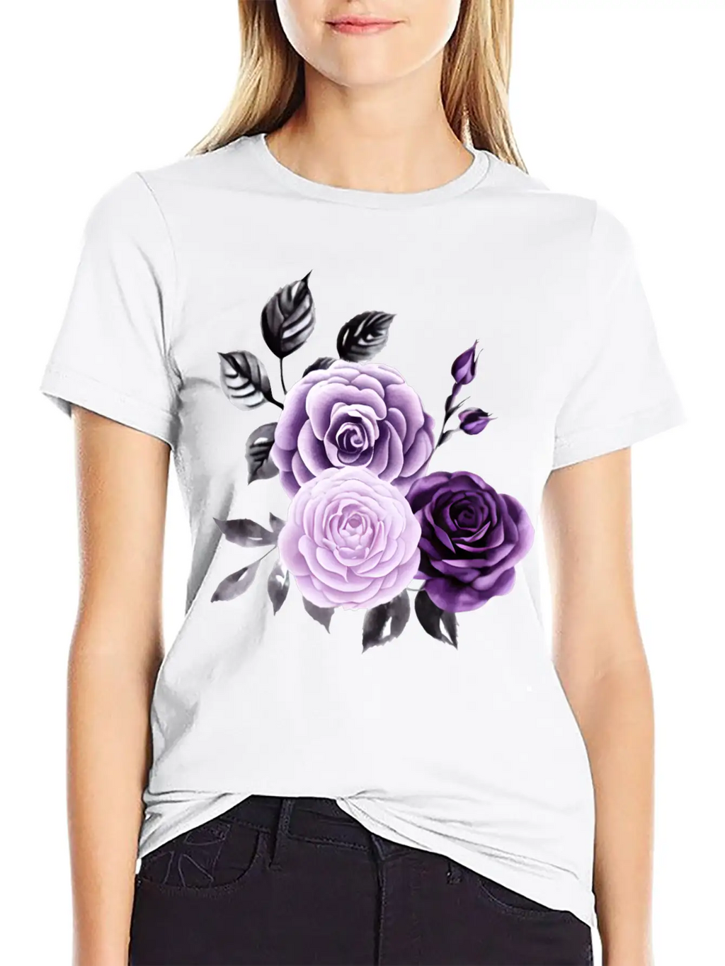 Purple Roses Essential Cotton Tee For Daily Outfits – Unisex Style
