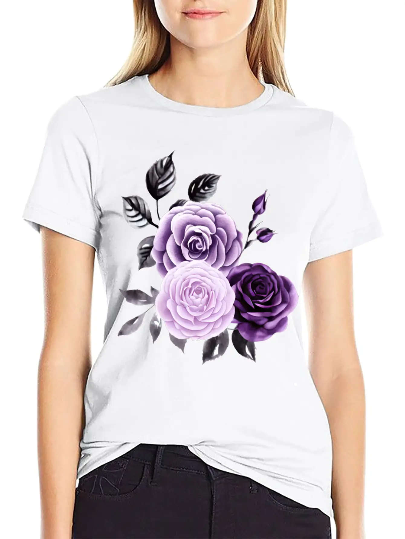 Purple Roses Essential Cotton Tee For Daily Outfits – Unisex Style
