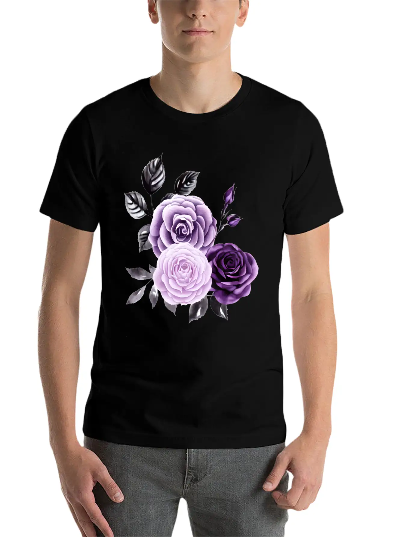 Purple Roses Essential Cotton Tee For Daily Outfits – Unisex Style