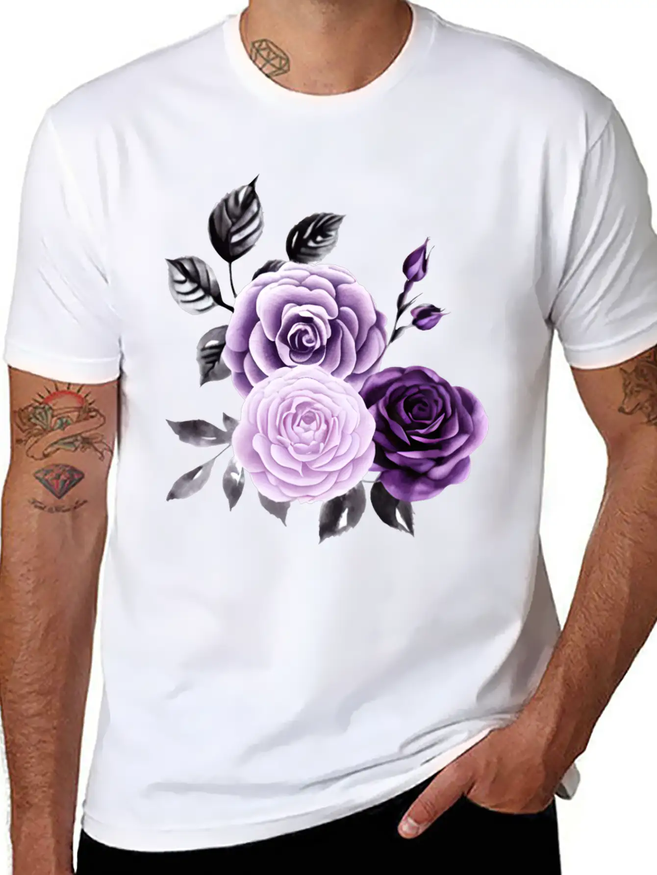 Purple Roses Essential Cotton Tee For Daily Outfits – Unisex Style