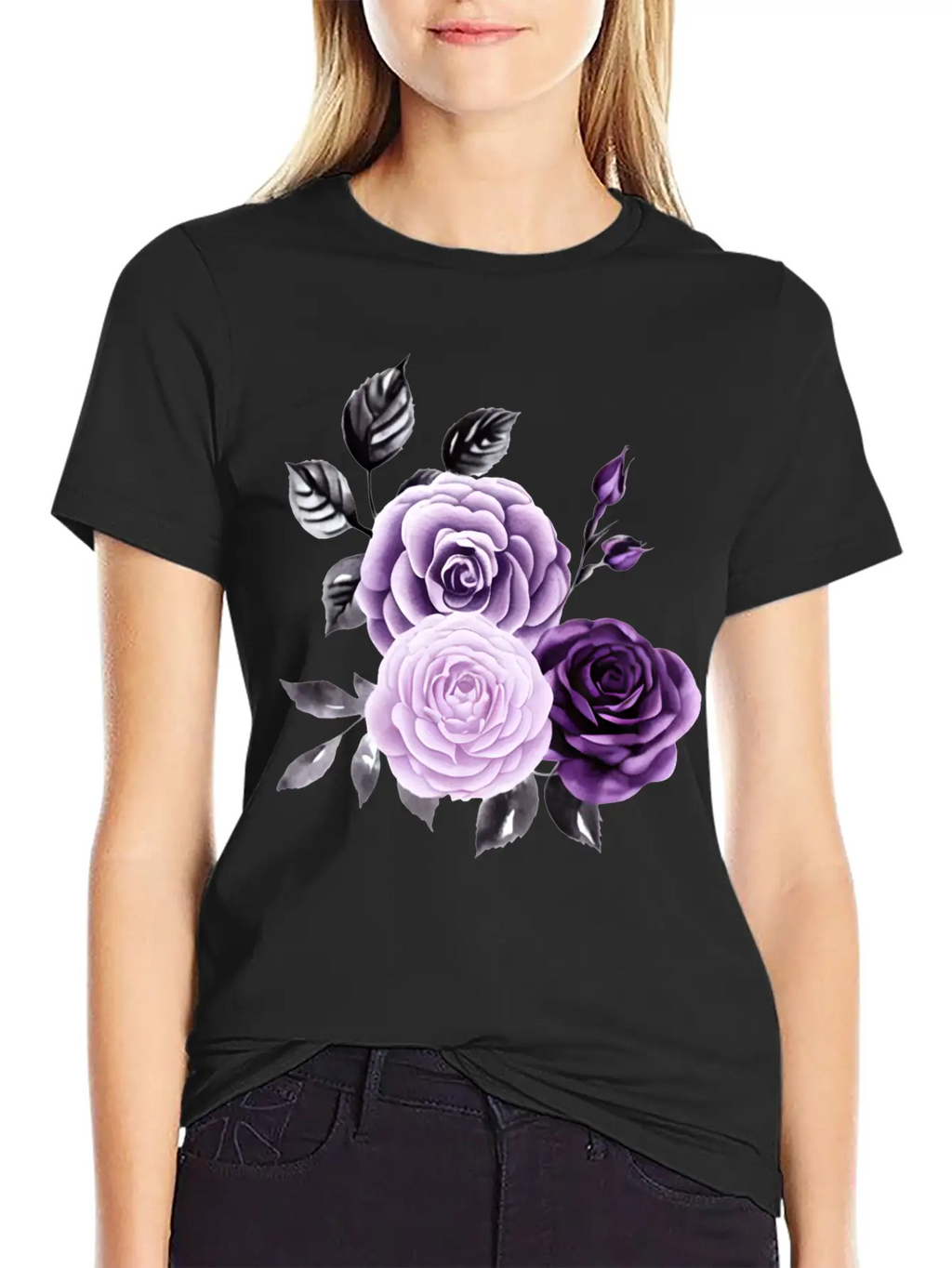 Purple Roses Essential Cotton Tee For Daily Outfits – Unisex Style