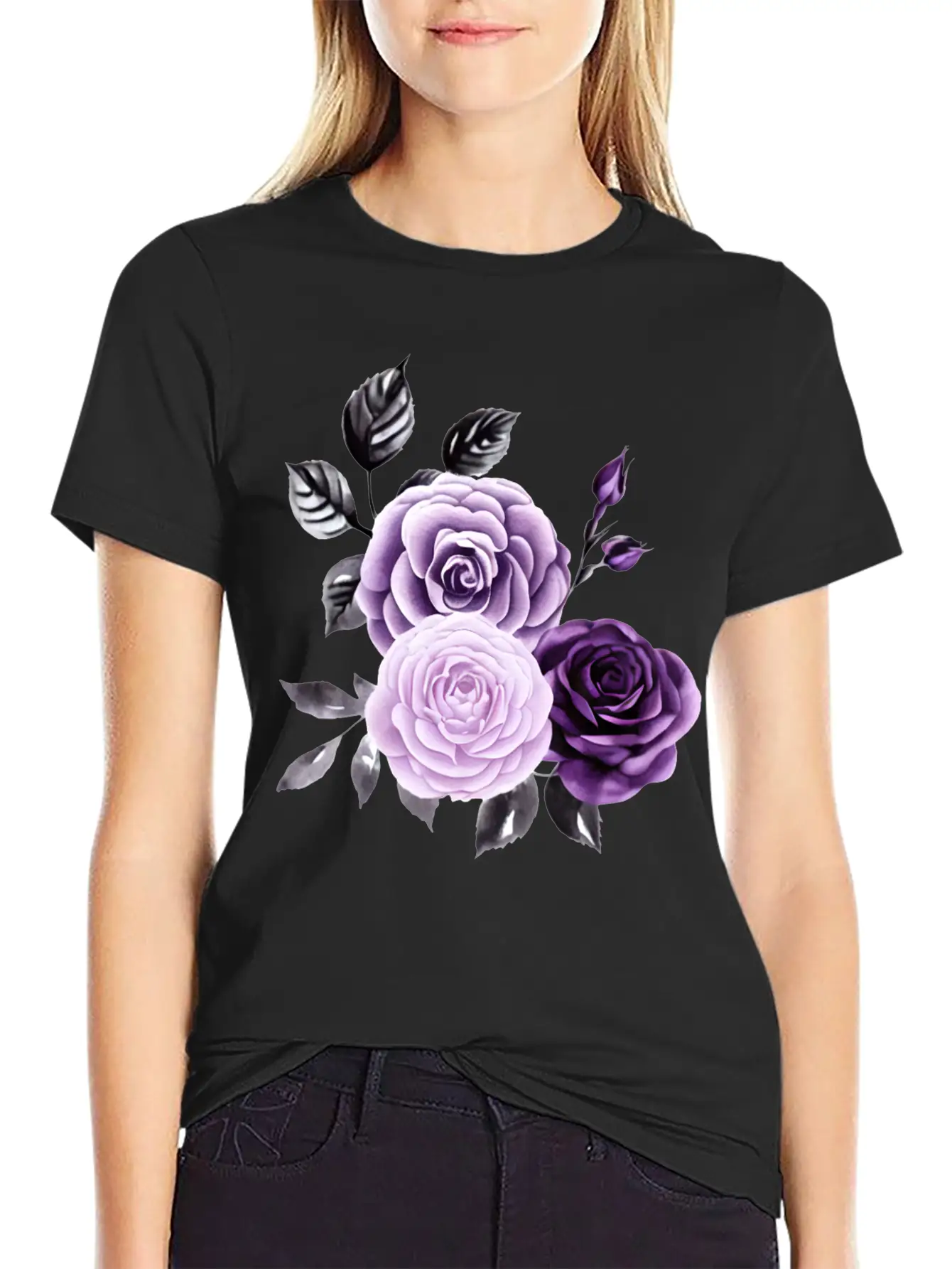 Purple Roses Essential Cotton Tee For Daily Outfits – Unisex Style