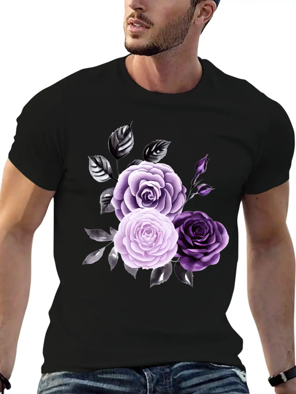 Purple Roses Essential Cotton Tee For Daily Outfits – Unisex Style