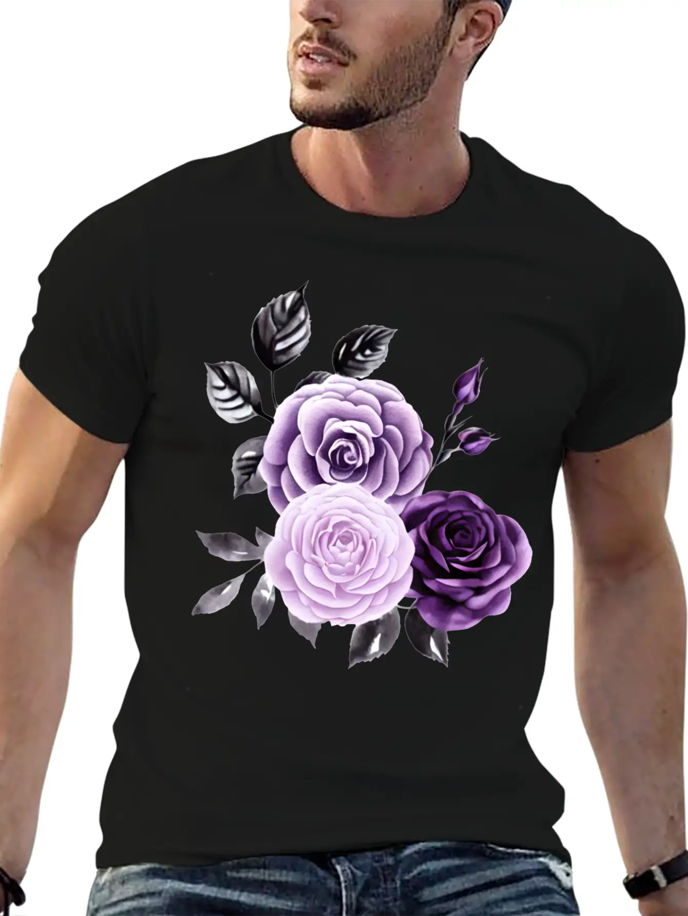 Purple Roses Essential Cotton Tee For Daily Outfits – Unisex Style