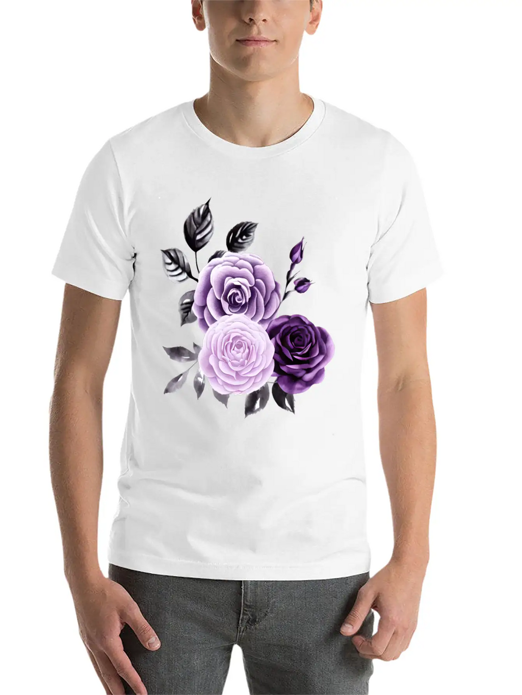 Purple Roses Essential Cotton Tee For Daily Outfits – Unisex Style