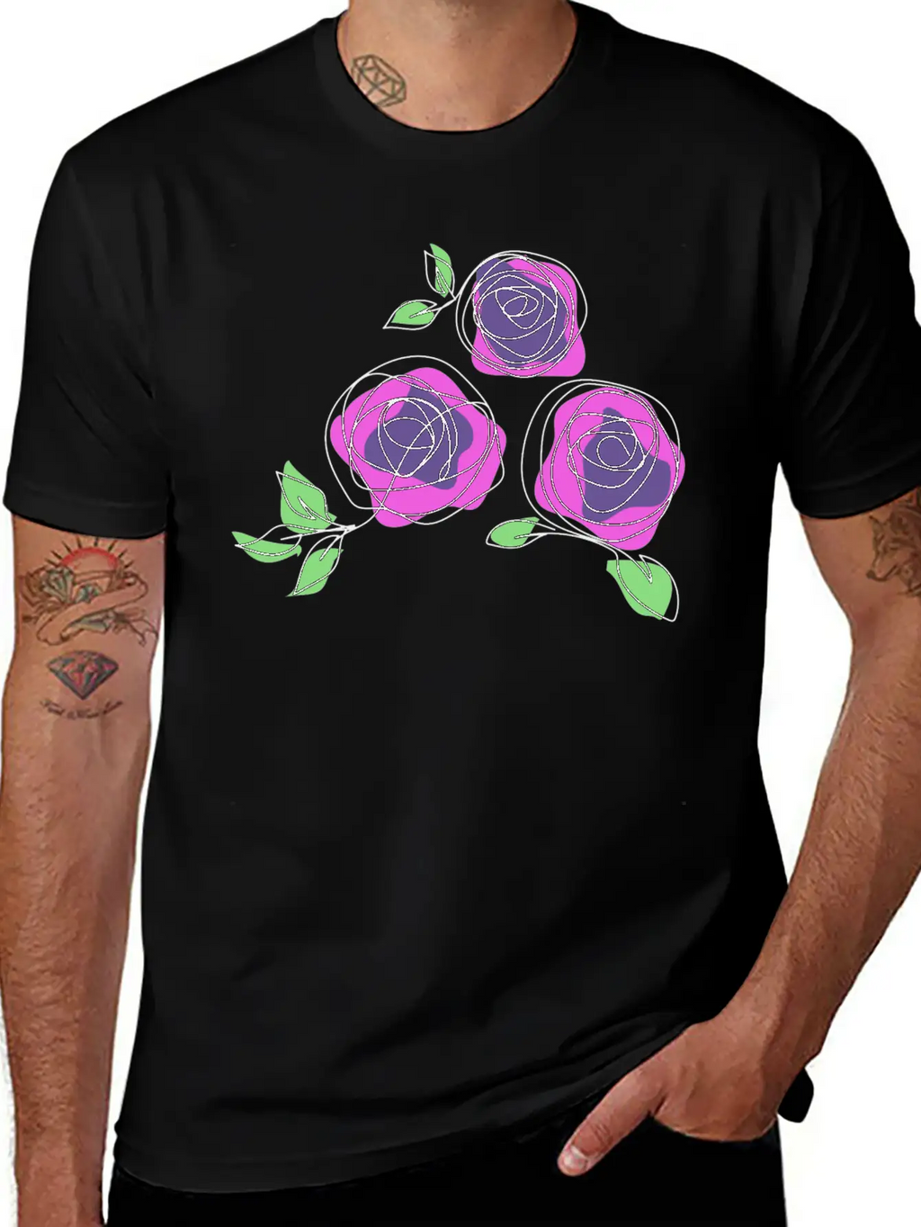 Purple Roses | One Line Art Rose Unisex Casual T-Shirt – Clean Design For Daily Comfort